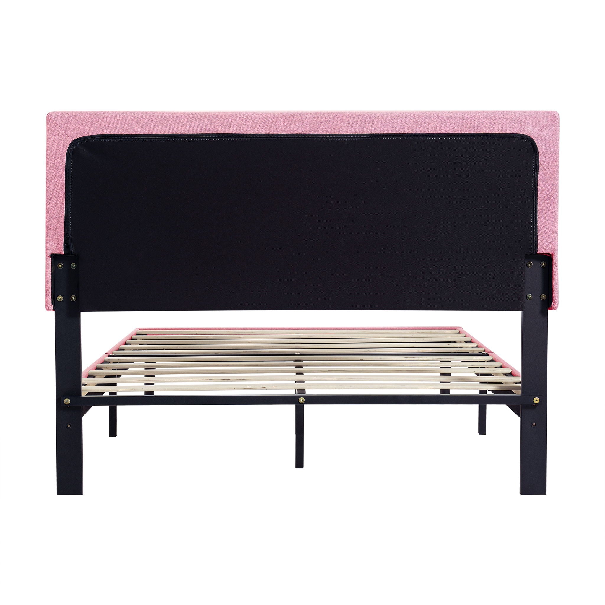 Modern Upholstered Platform Bed Frame With Button Tufted Linen Fabric Headboard