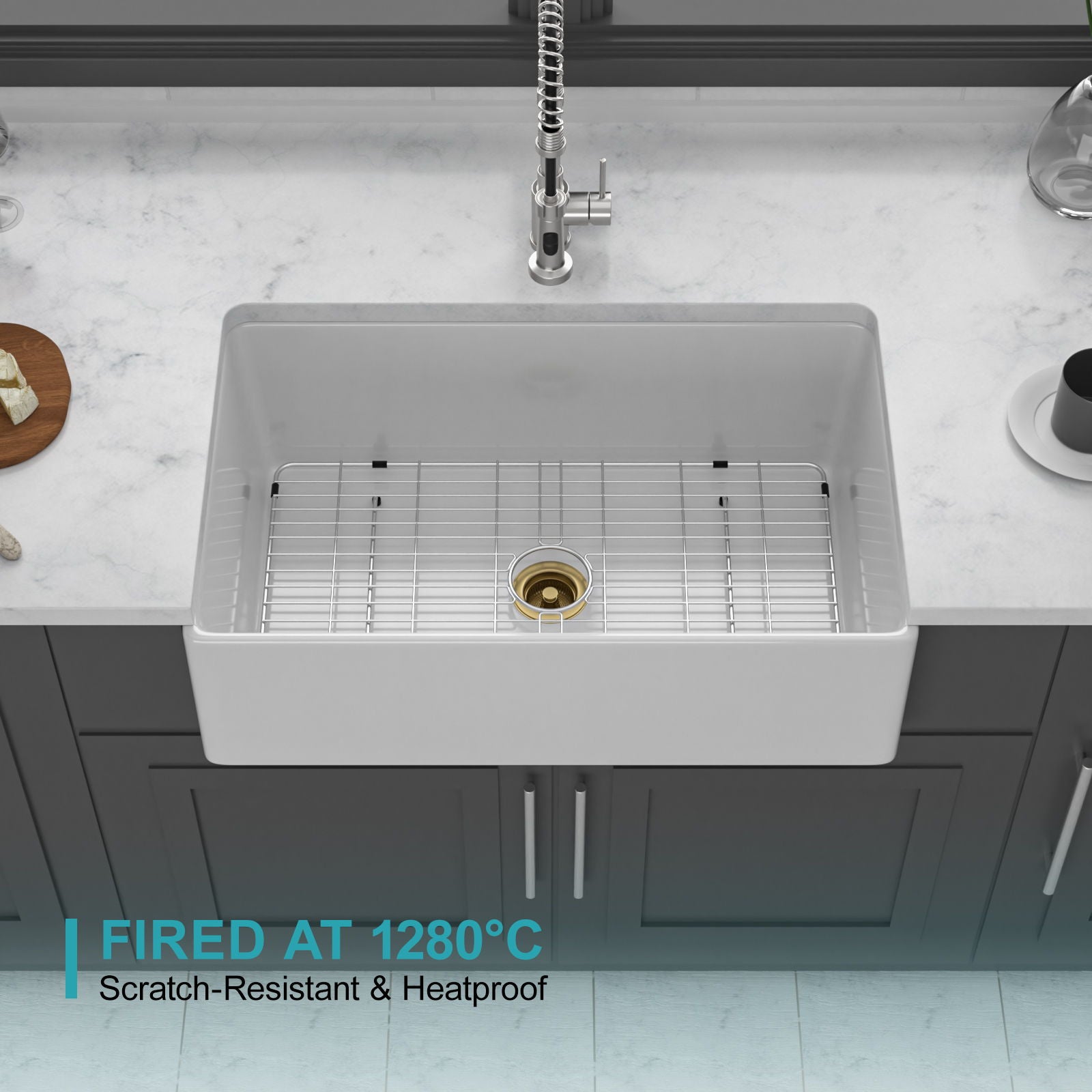 Single Bowl Apron Front Kitchen Sink - White