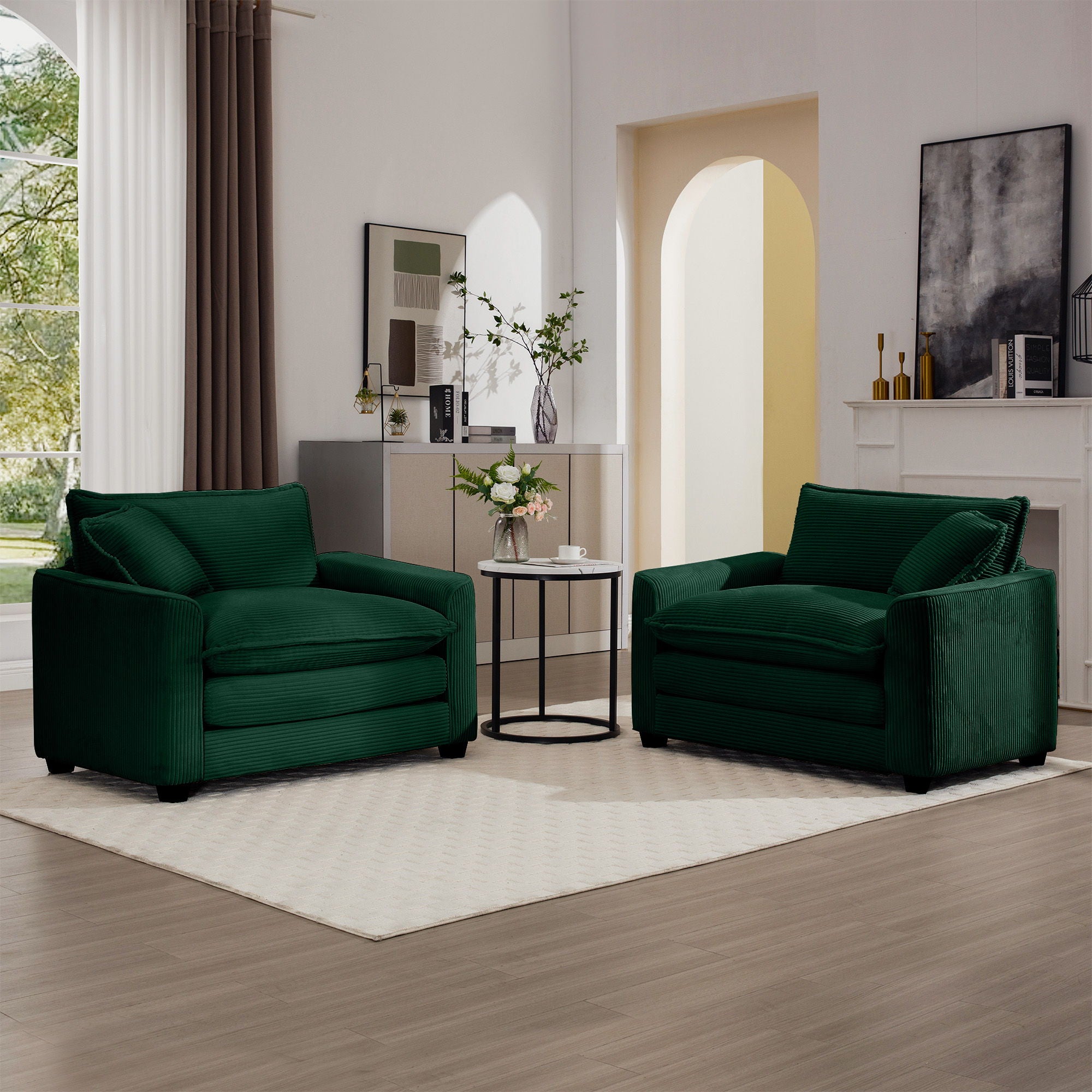 Modern Classic Corduroy Fabric Single Chair Deep Seat Sofa With Pillow