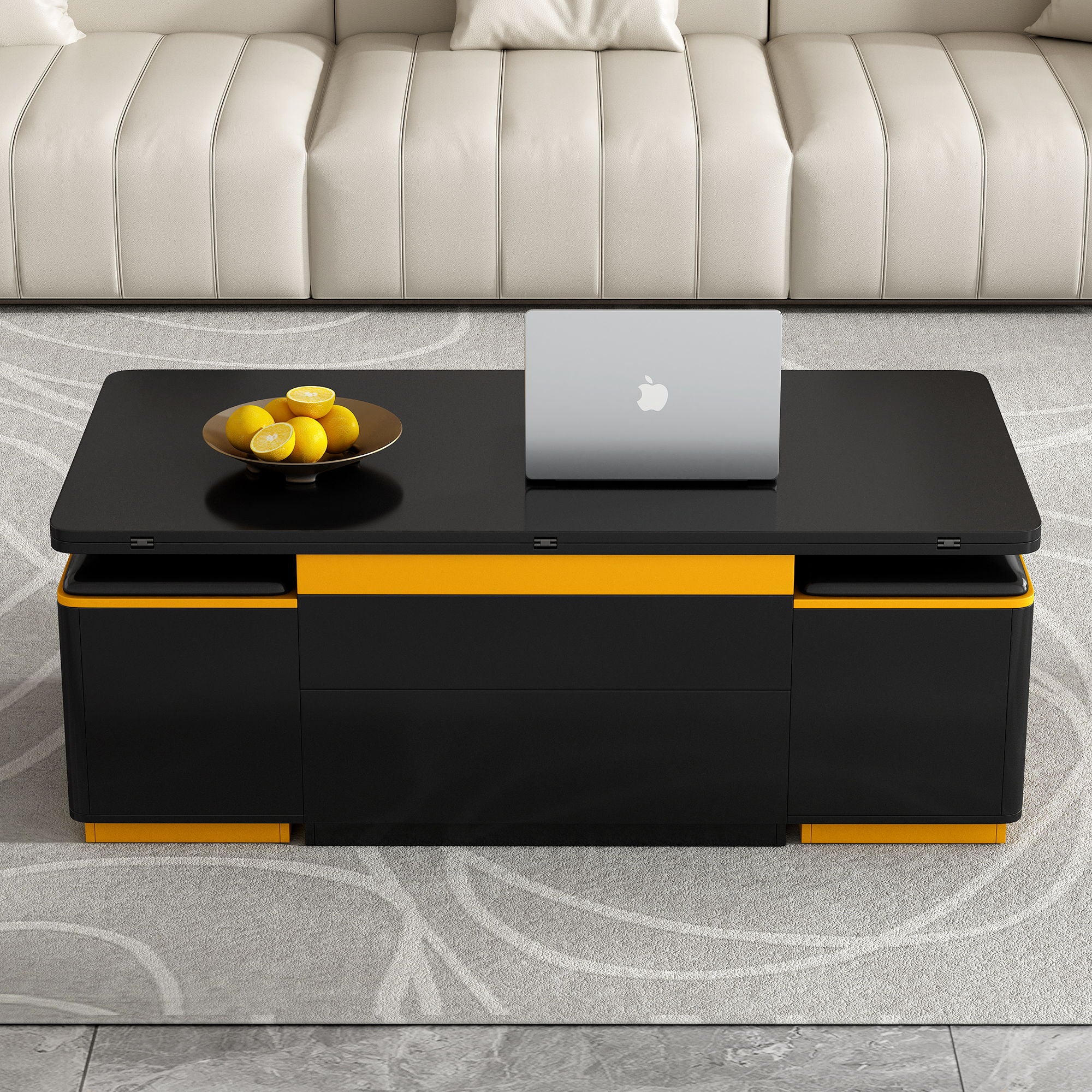 Lift Top Coffee Table With 4 Storage Stools