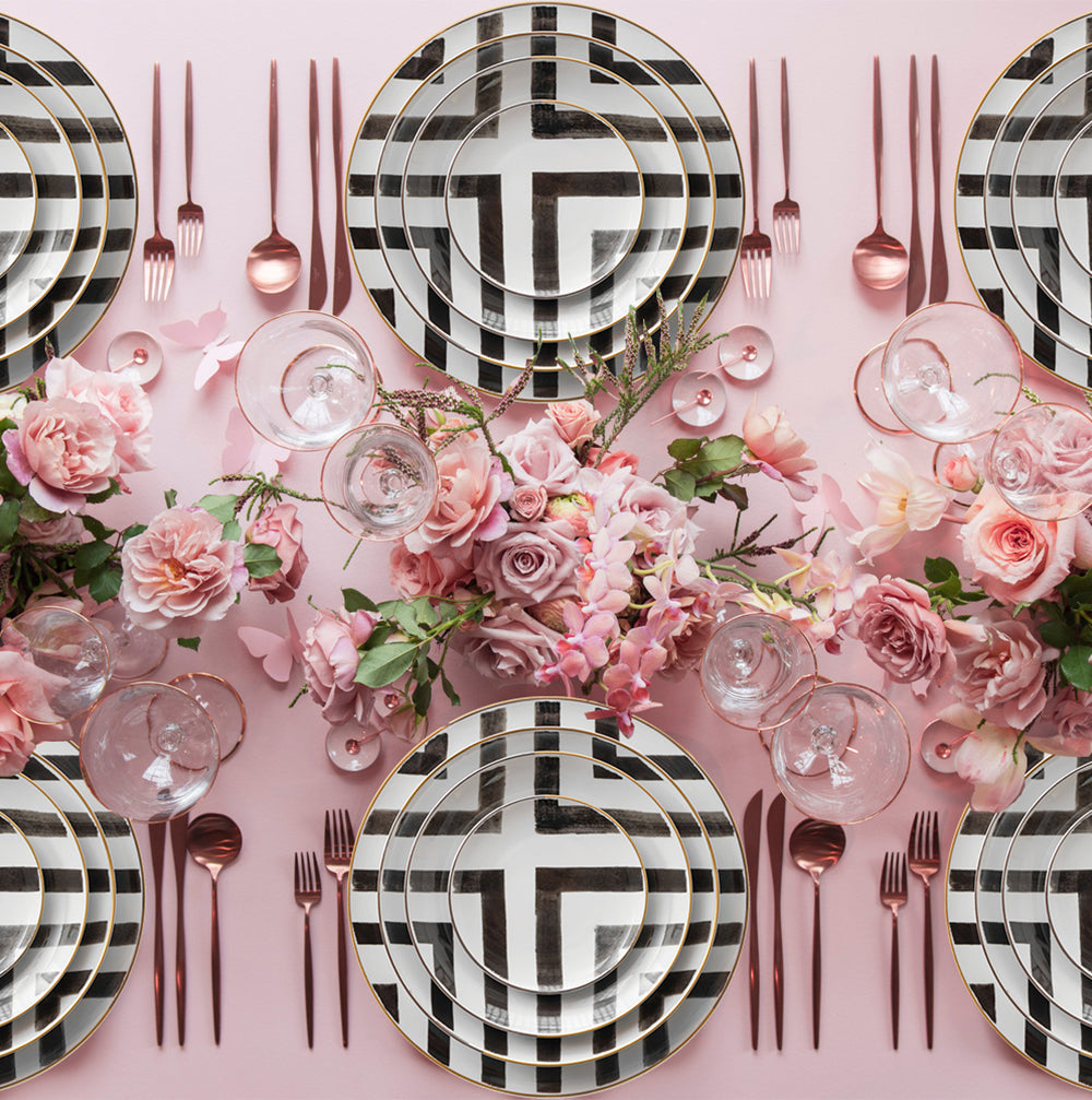 Striata 16-Piece Fine China Plate Set Serves 4