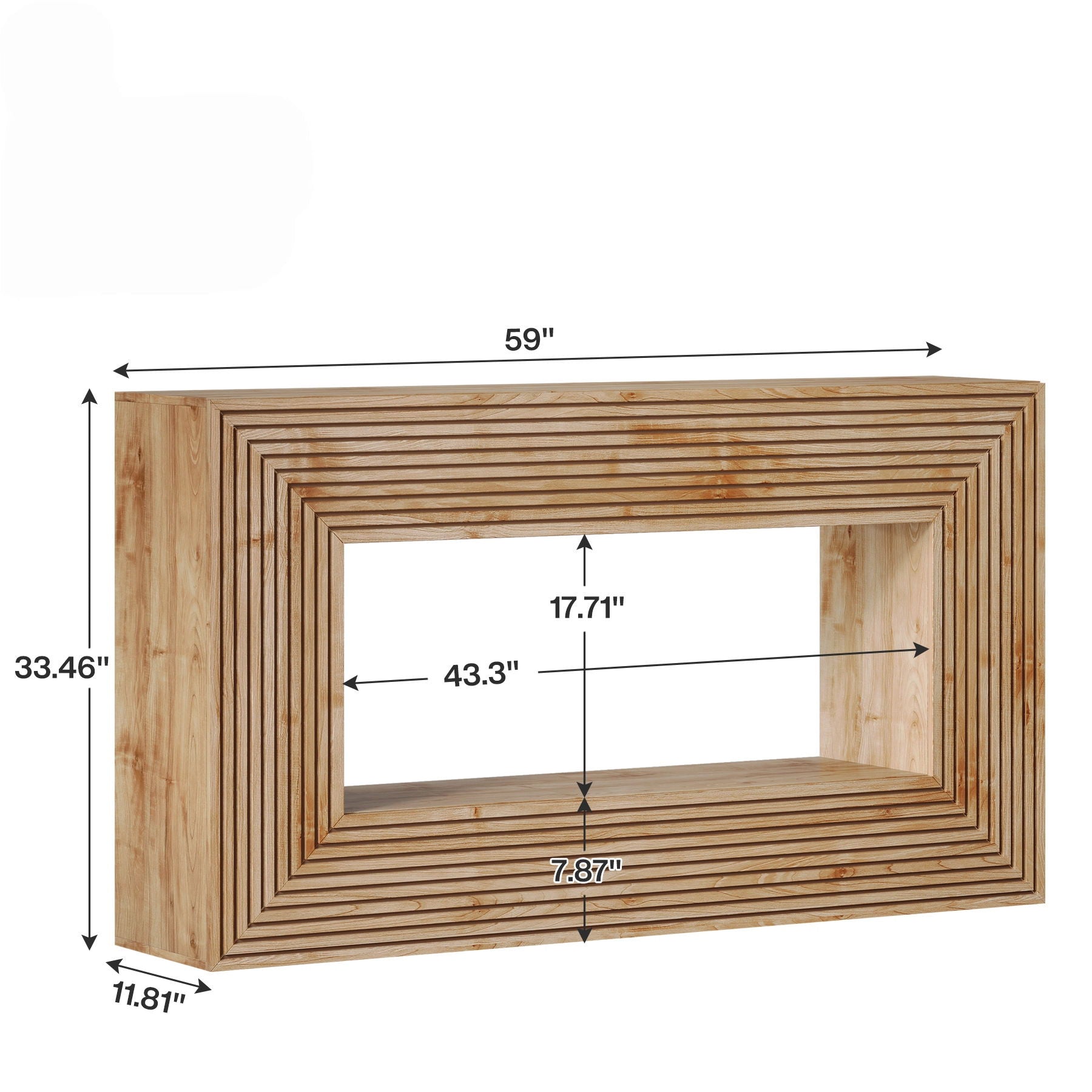 Fluted Console Table, Rectangular Entryway Table With Storage For Living Foyer - Natural Wood
