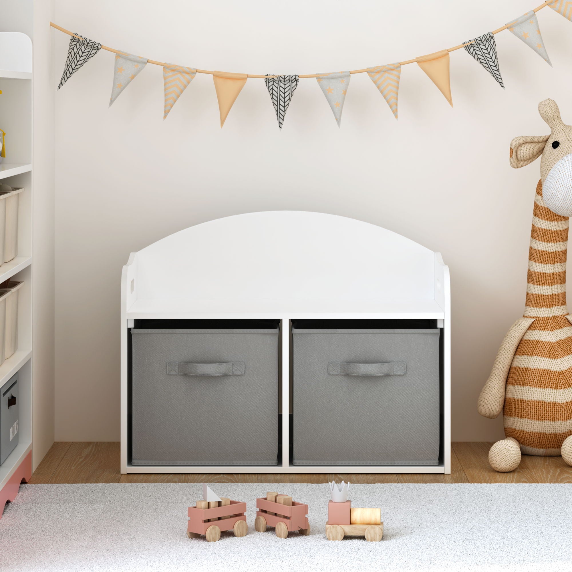 Toy Box Bench With Collapsible Drawers, Storage Cabinet Organizer - White
