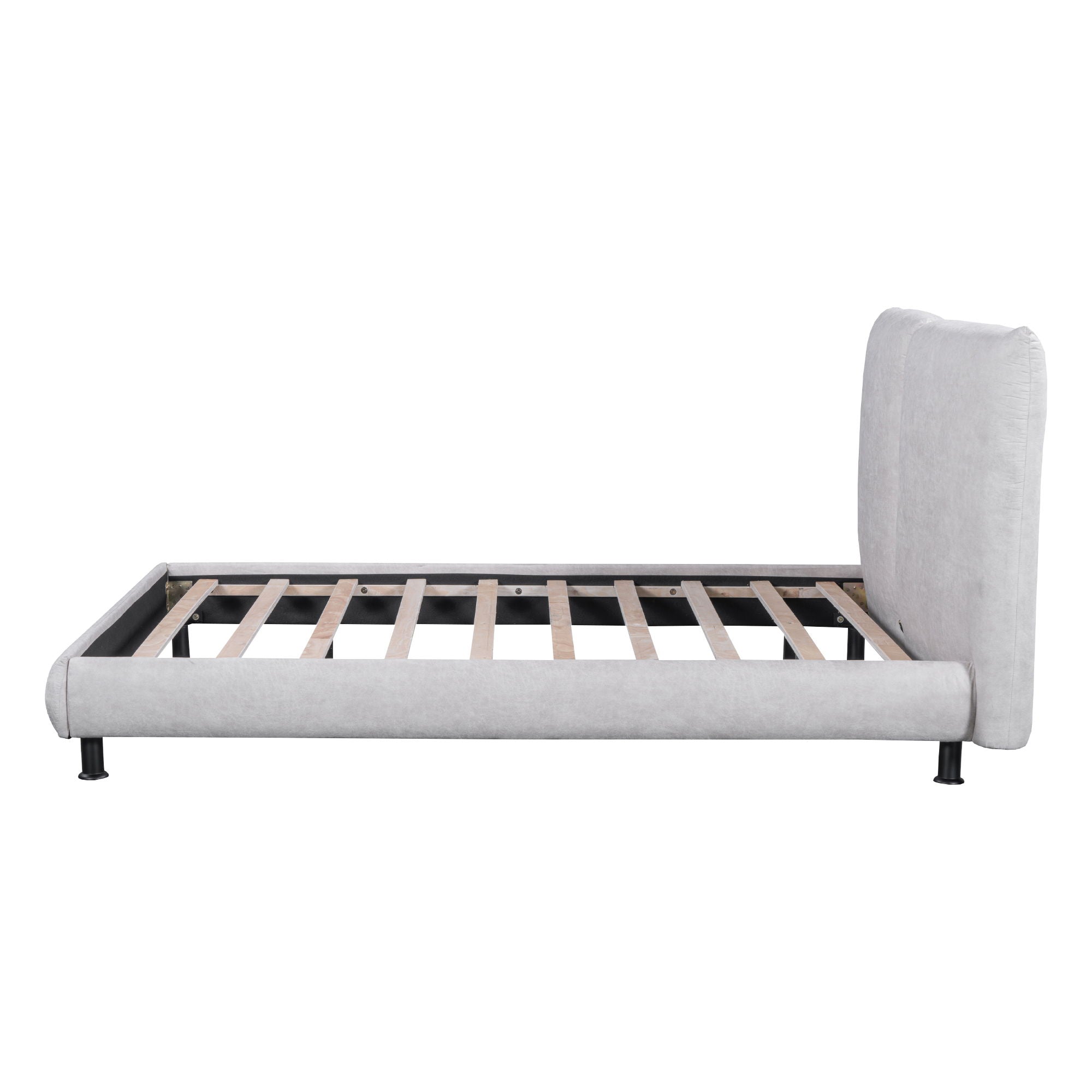 Upholstered Platform Bed With 2 Large Headrests And Thick