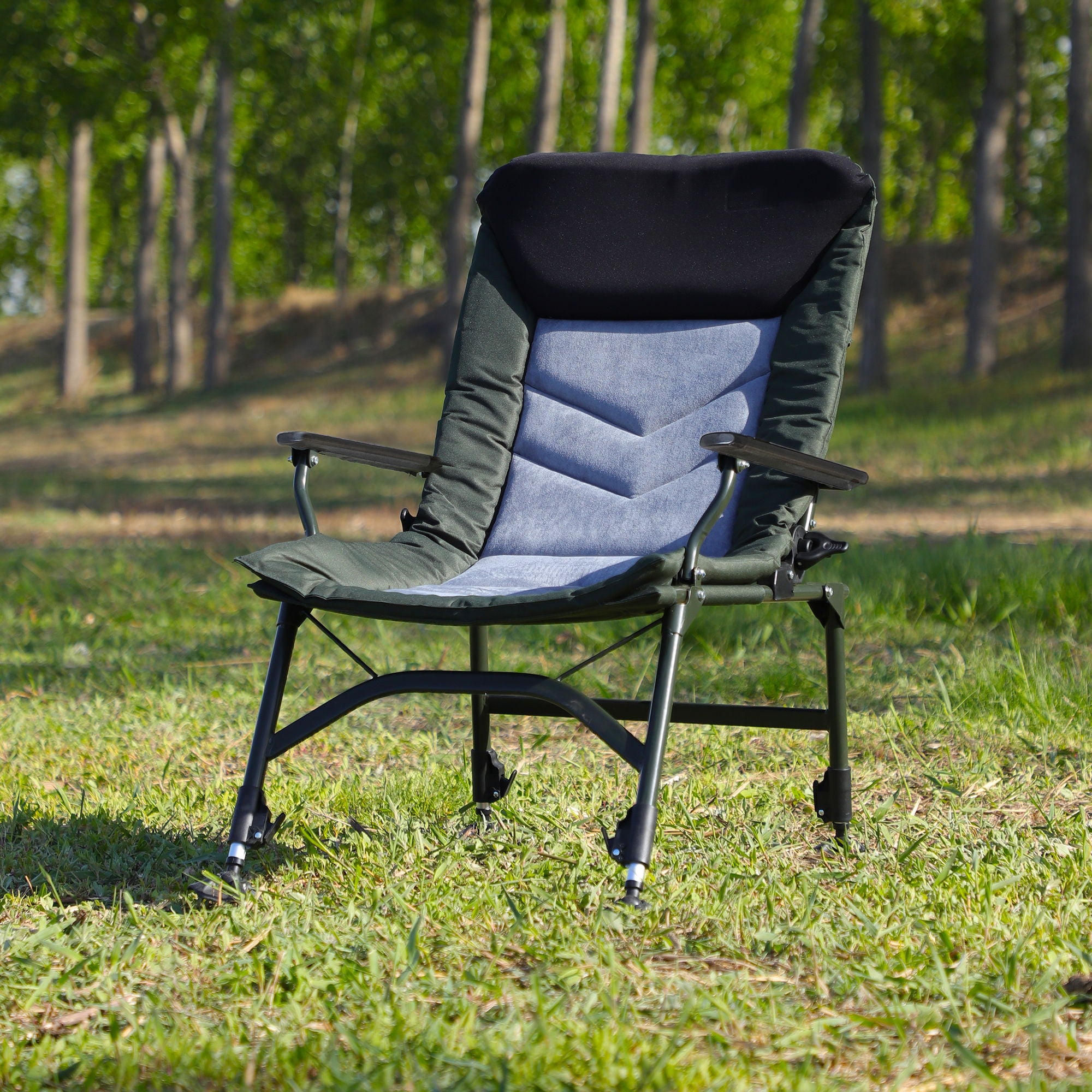 Camping Lounge Chair, Portable Folding Reclining Camping Chair With Adjustable Backrest For Indoor And Outdoor Camping Beach Hiking Fishing - Green / Black