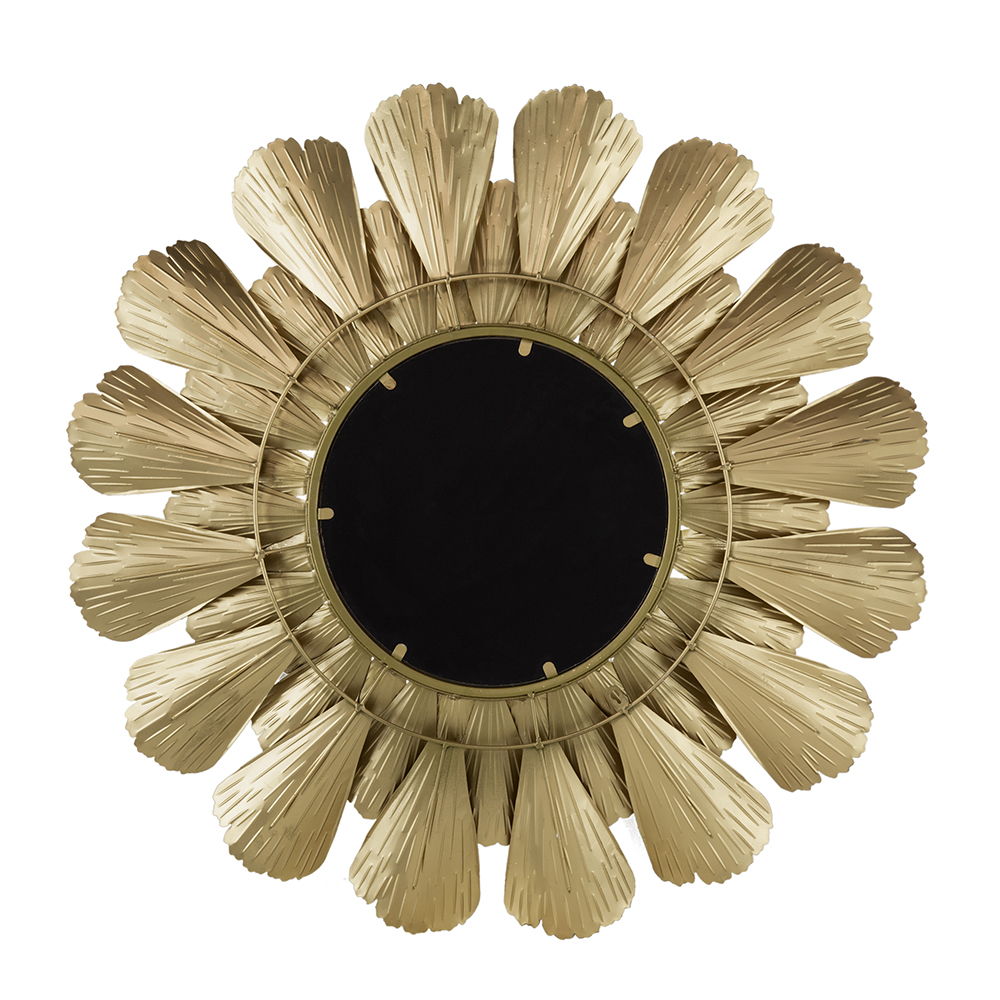 Round Metal Mirror With Trumpet Vine Motif - Gold