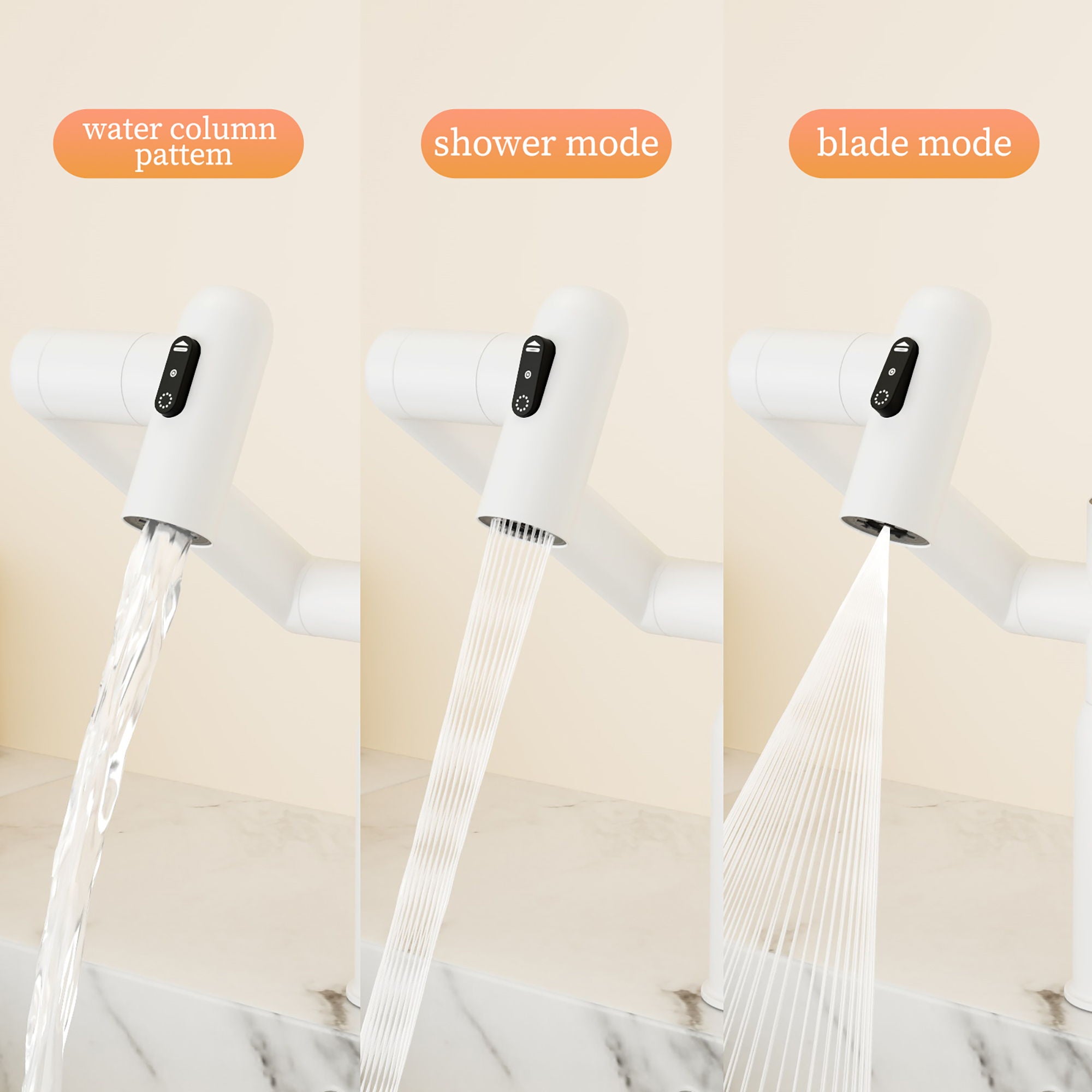 Modern Bathroom Sink Faucet With Spray Function, Temperature Display, Anti Skid Switch, Brass - White