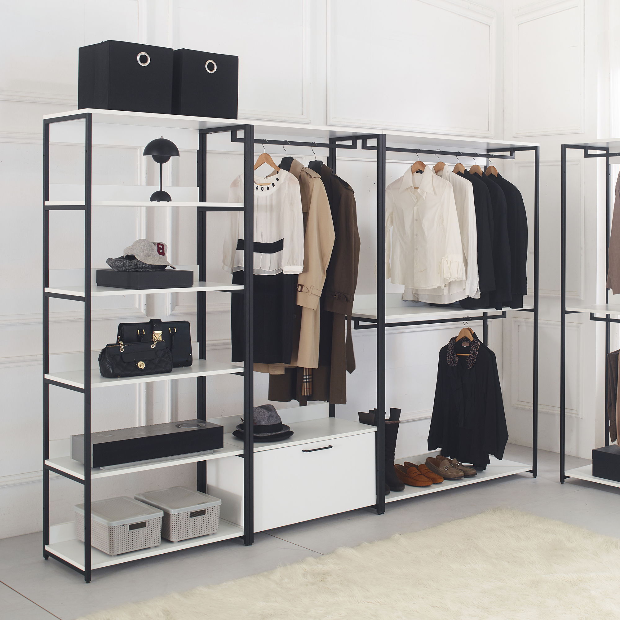 Fiona - Freestanding Walk In Wood Closet System With Metal Frame Melamine - White