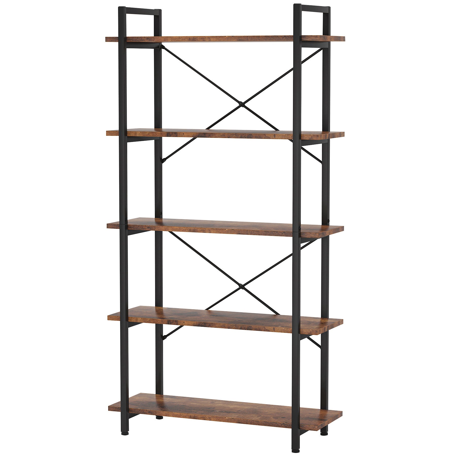 5 Tier Bookshelf Unit With Accents For Living Room - Black / Brown