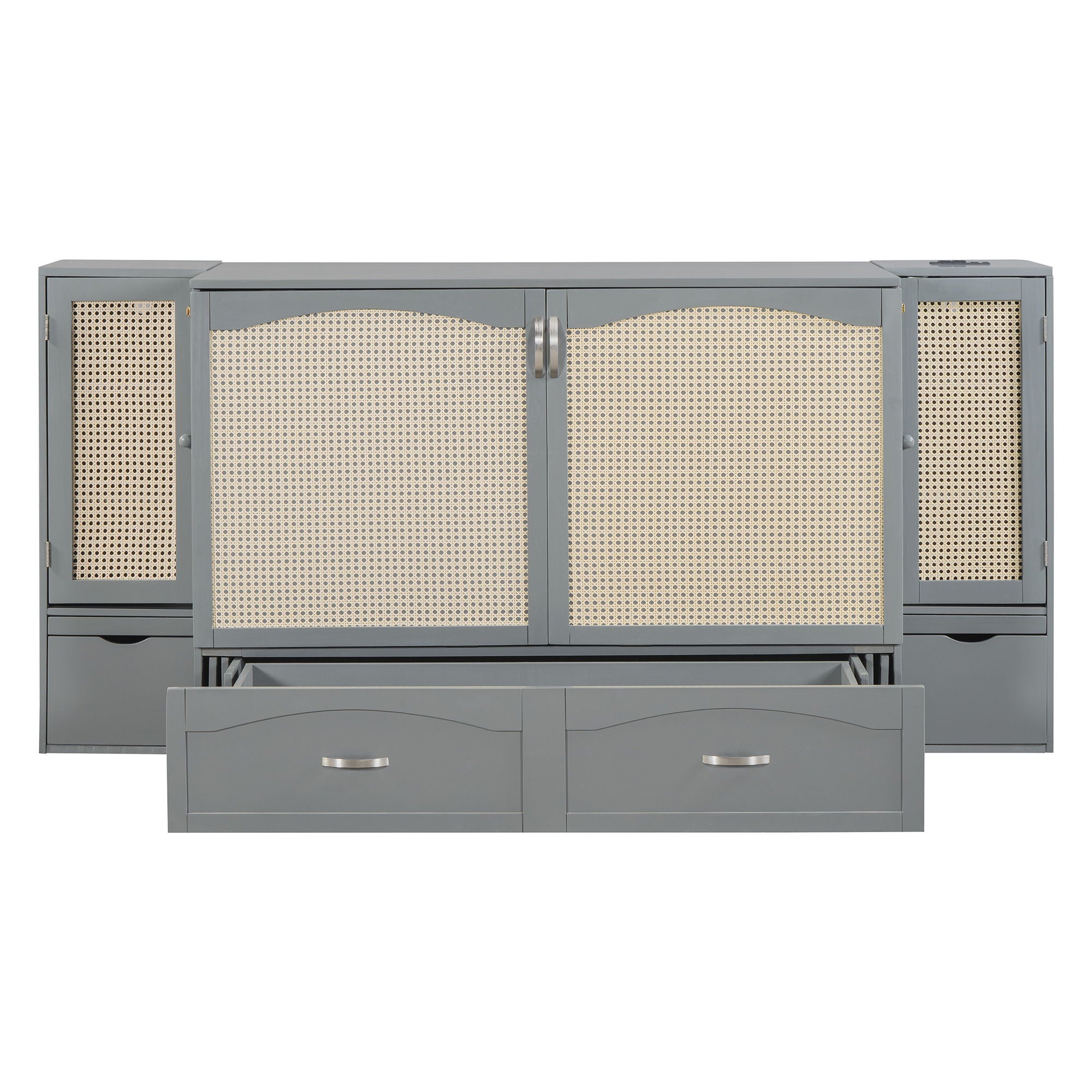 Murphy Wall Bed With Drawer And Rattan Decoration