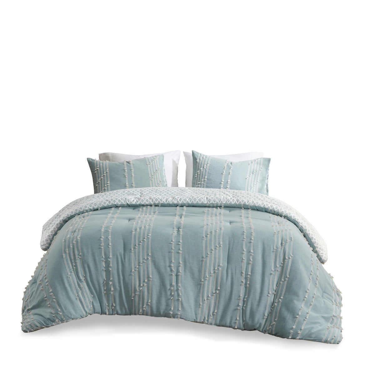 3 Piece Cotton Jacquard Comforter Set Aqua King/Cal King