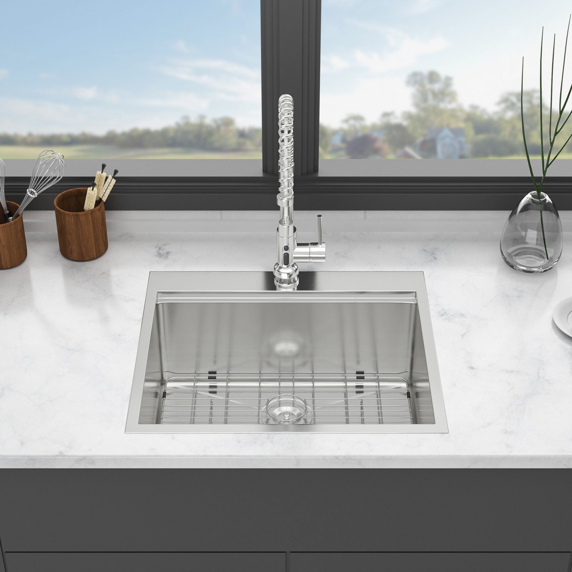 Topmount Stainless Steel Kitchen Sink With Workstation Ledge And Accessories