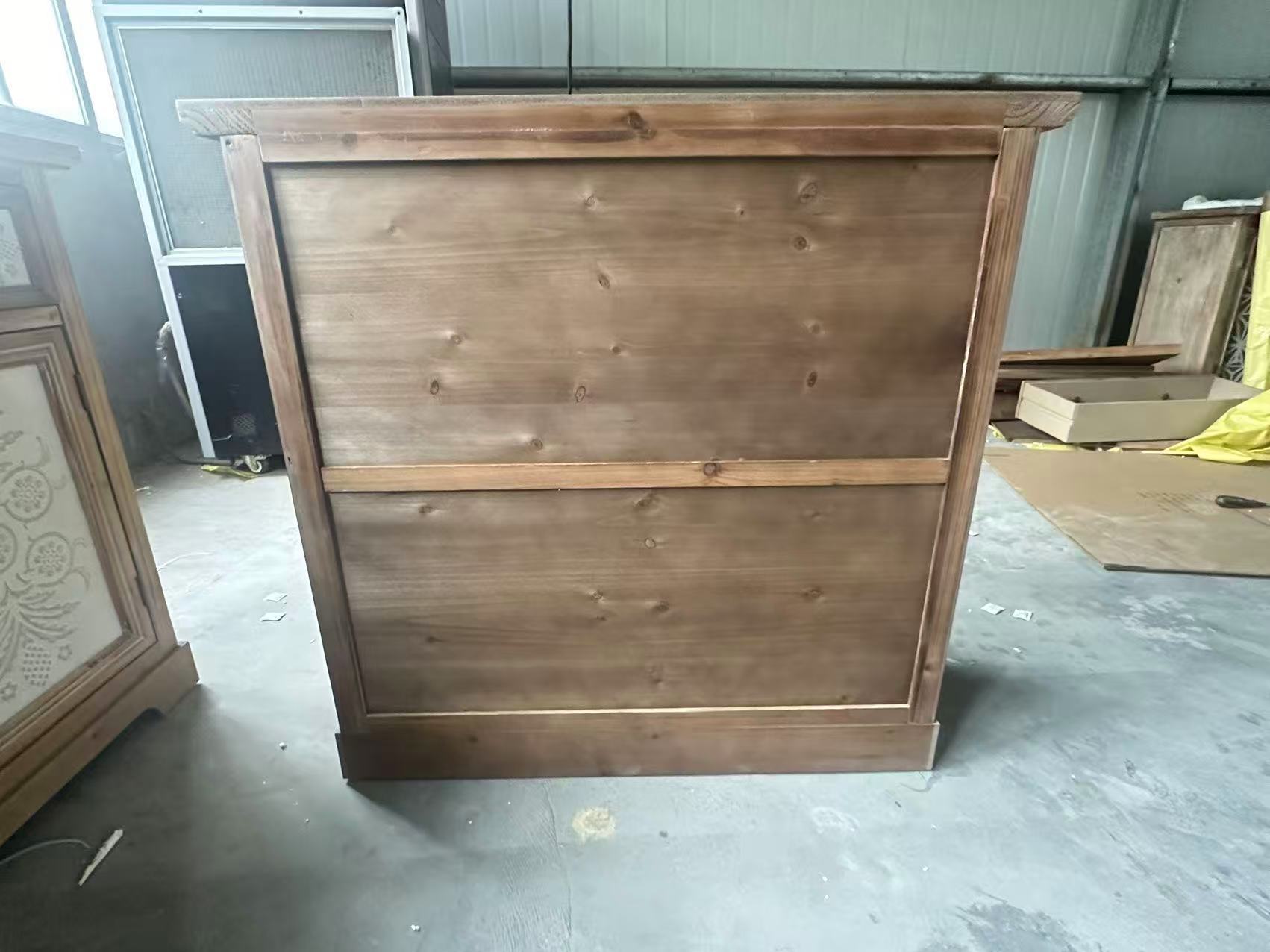 Rustic Vintage Accent Cabinet with Carved Floral Panels