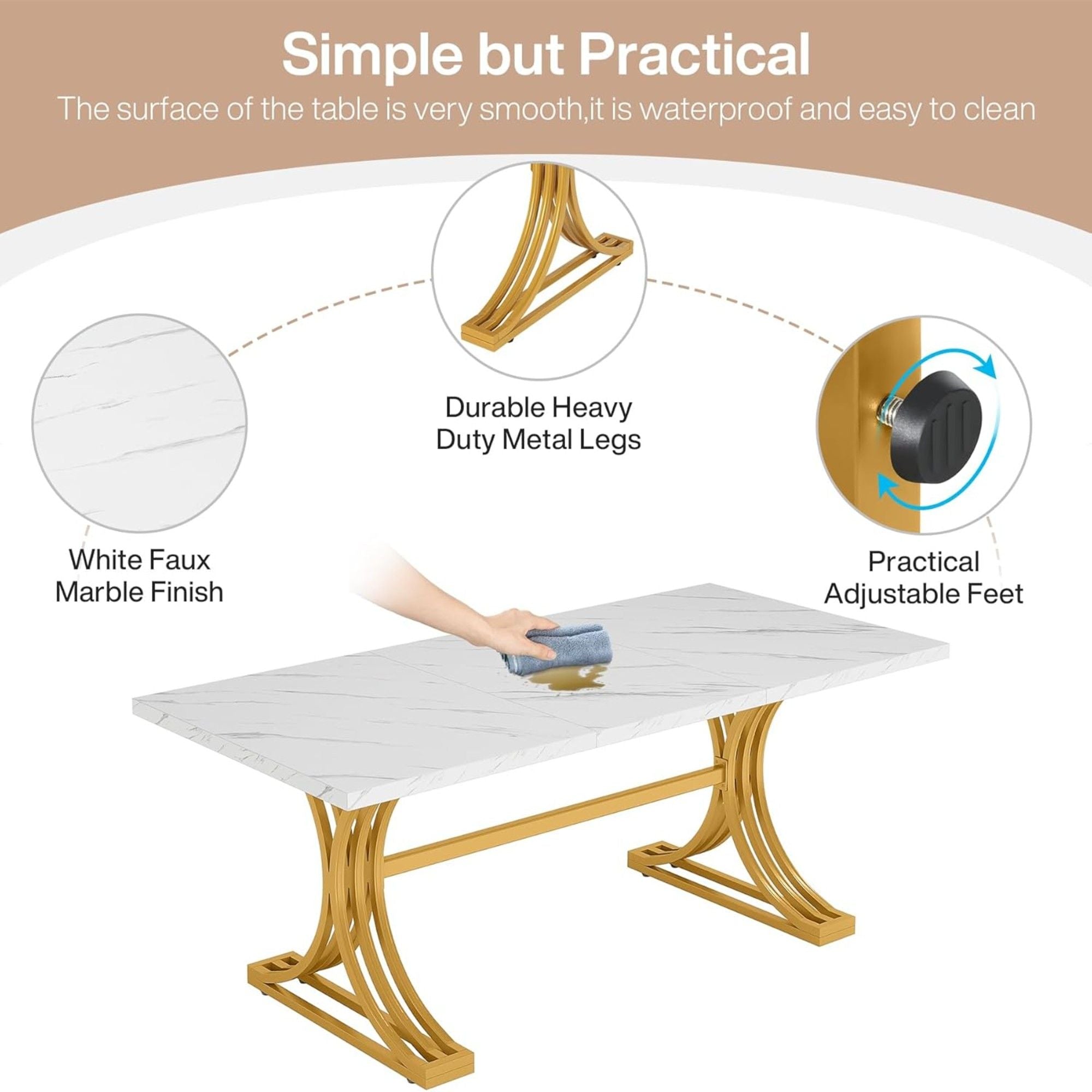 Executive Desk With X-Legs, Sturdy Office Workstation For Home Office - White / Gold