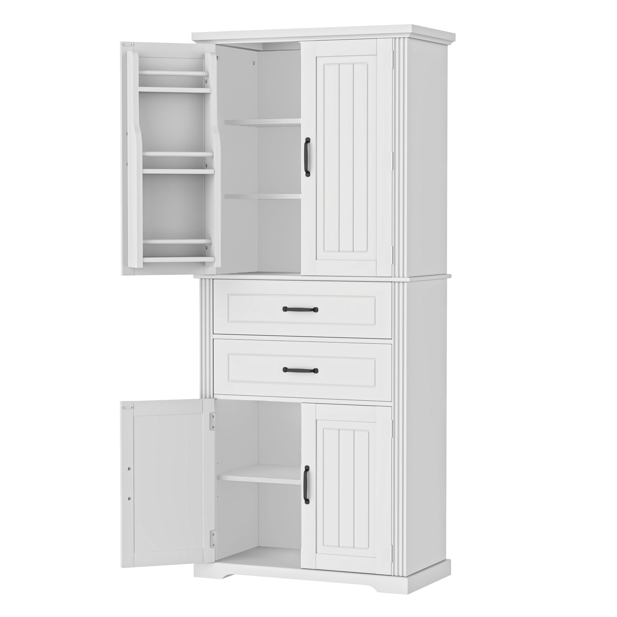 Multi Functional Storage Cabinet With Adjustable Shelves, 2 Drawers, Door Shelves