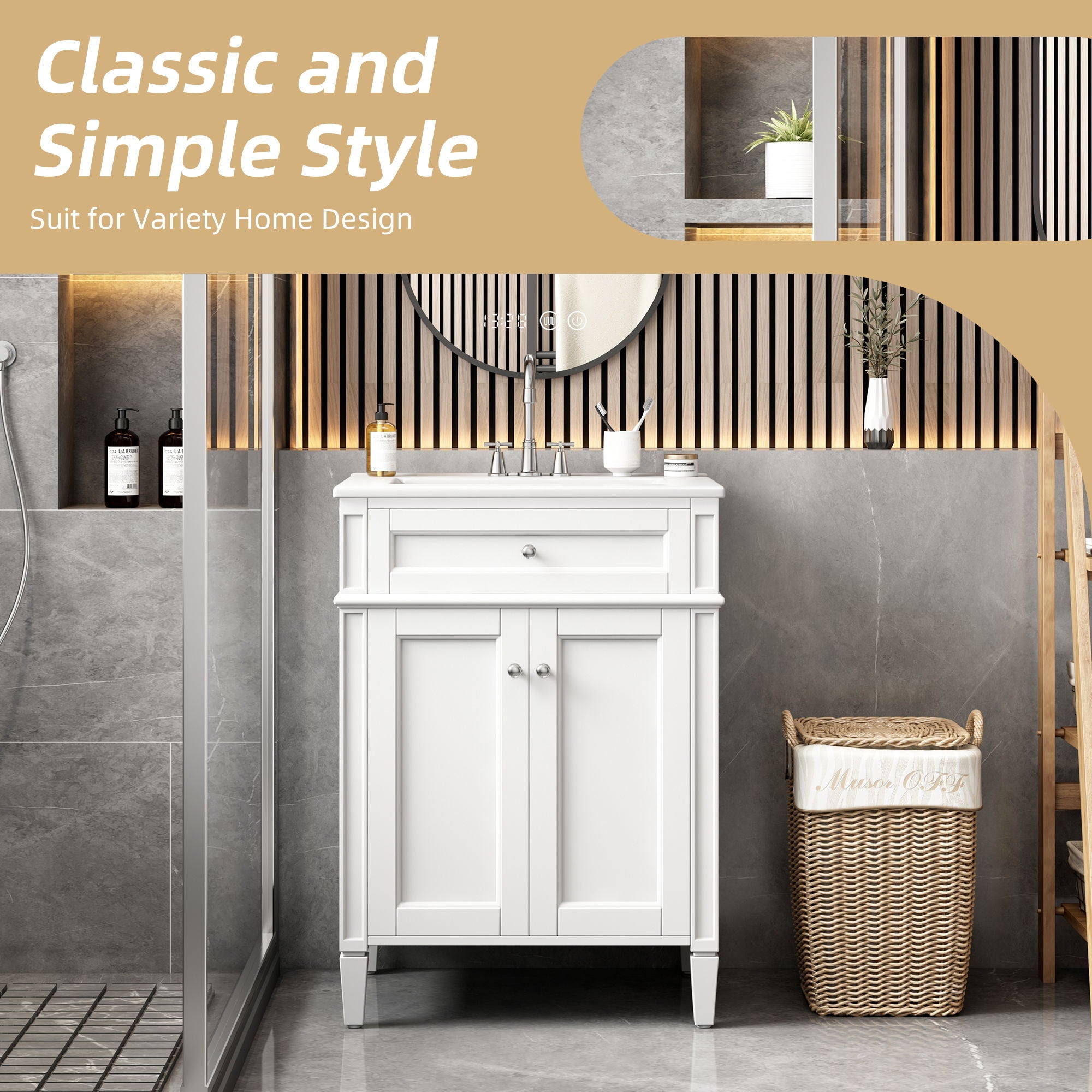 Bathroom Vanity With 2 Doors And Tip Out Drawer, Soft Closing Hinges