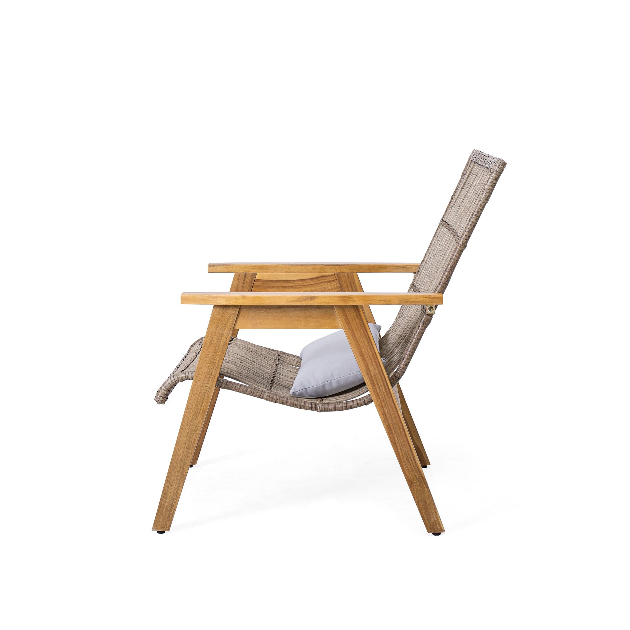 Acacia Wood Cape Woven Wicker Large Lounge Chair With Pillow For Patio, Deck, Yard, Lawn And Garden Seating Wicker (Set of 2) - Teak
