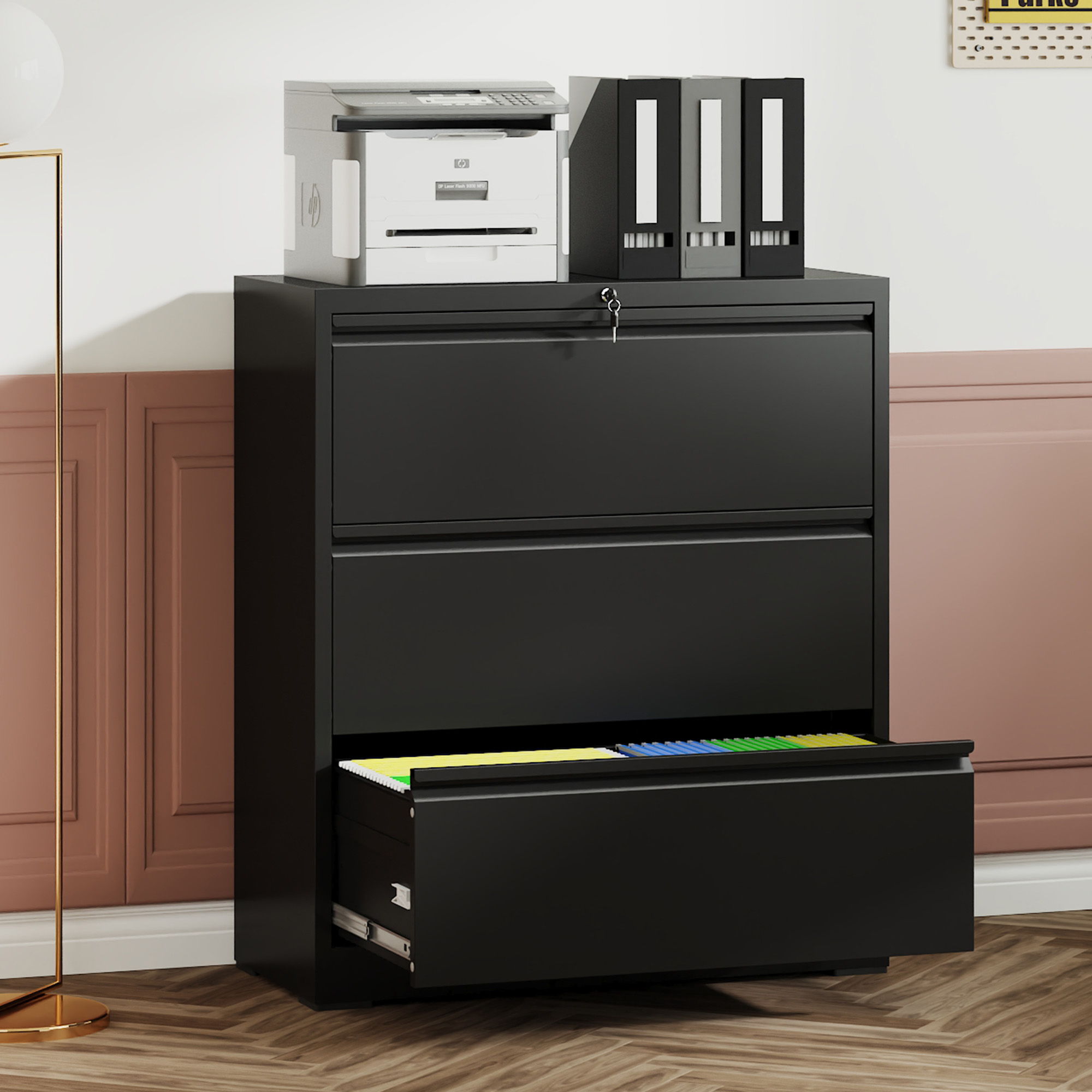 Lateral File Cabinet, Heavy Duty Filing Holds Letter/Legal/A4 Files