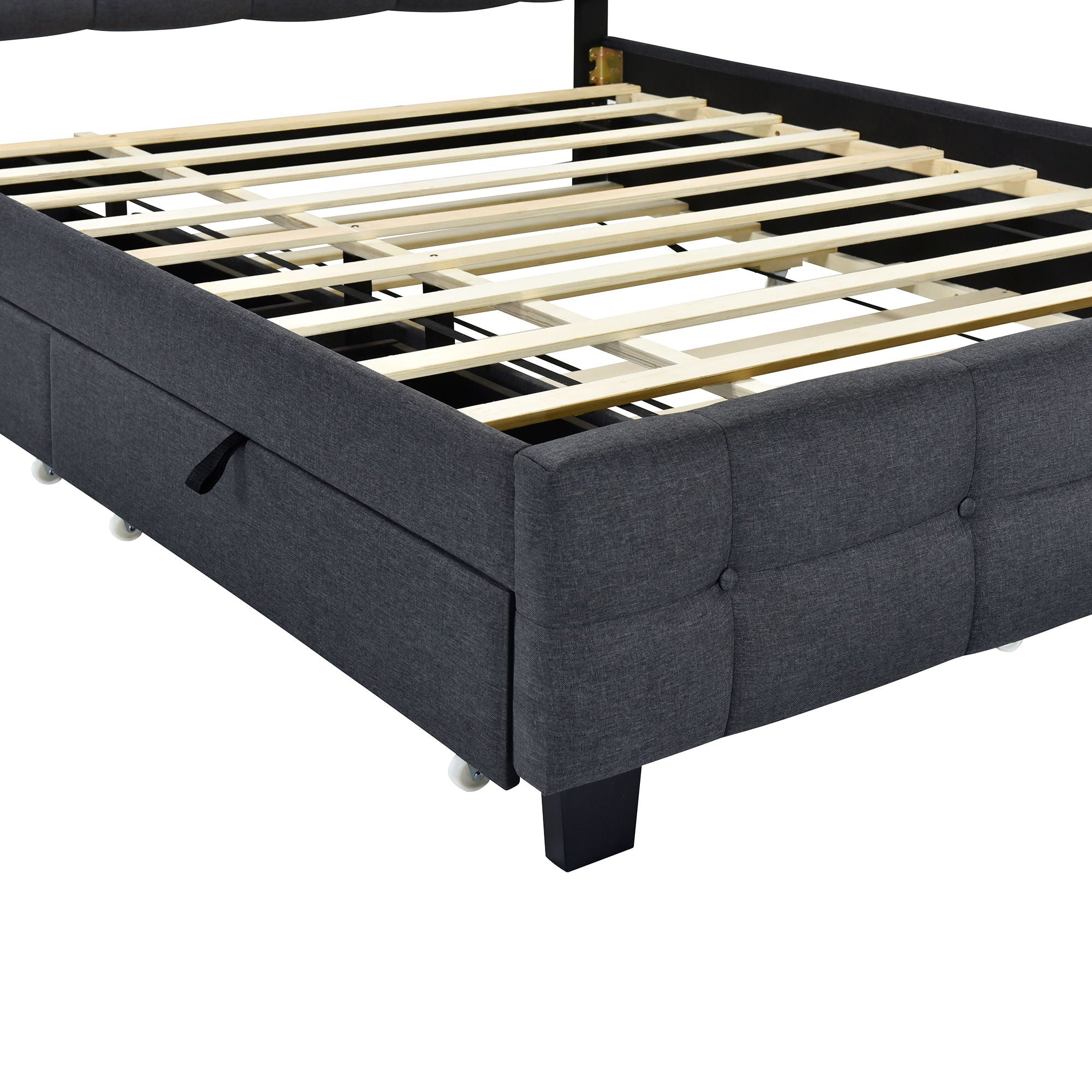 Upholstered Platform Bed With LED Frame, With Trundle And 2 Drawers