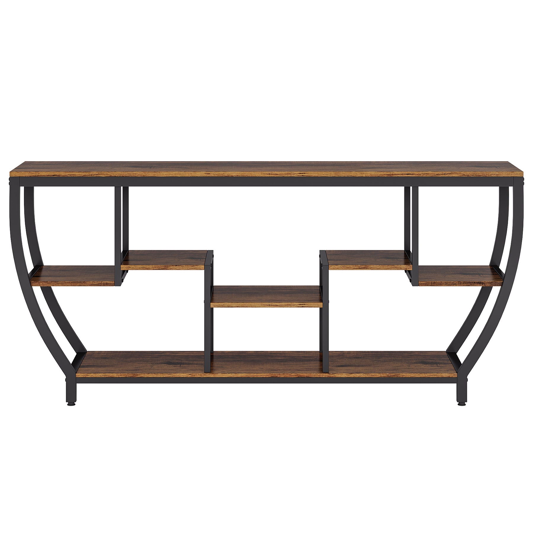 Extra Long Entryway Console Sofa Table With 7 Tier Shelves - Brown / Black