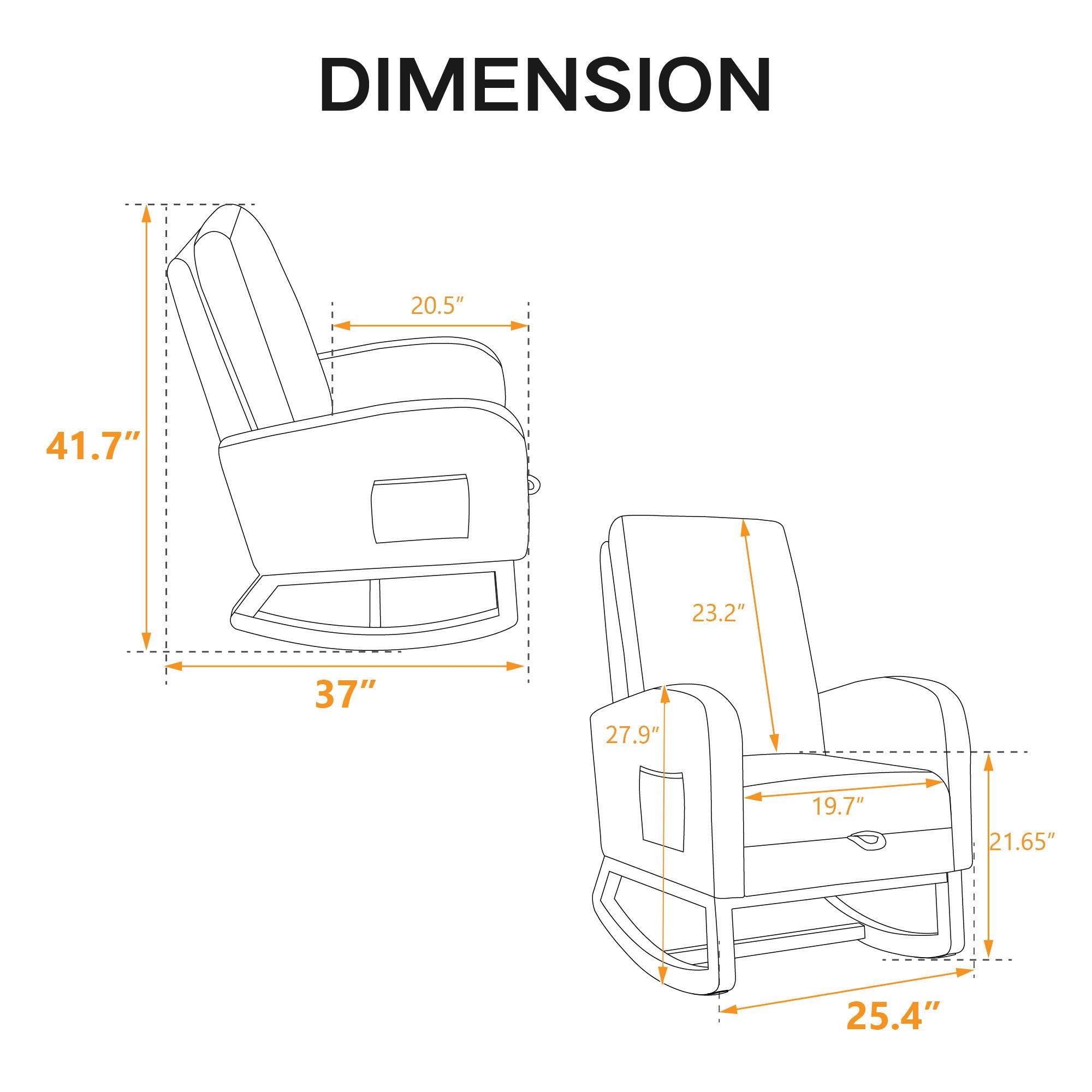 Rocking High Back Glider Chair With Retractable Footrest, Side Pocket