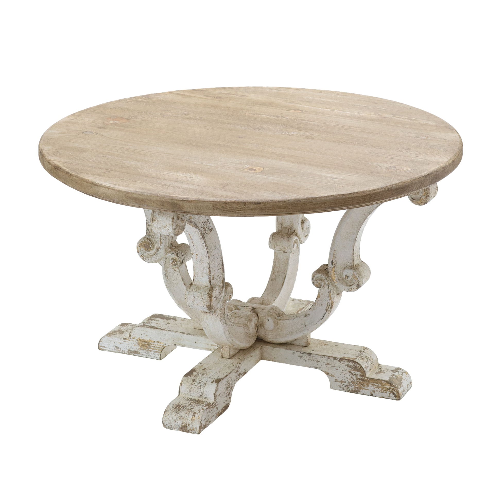 Round Wooden Coffee Table With Distressed Scrollwork Legs - Multicolor - Best Buy Furniture