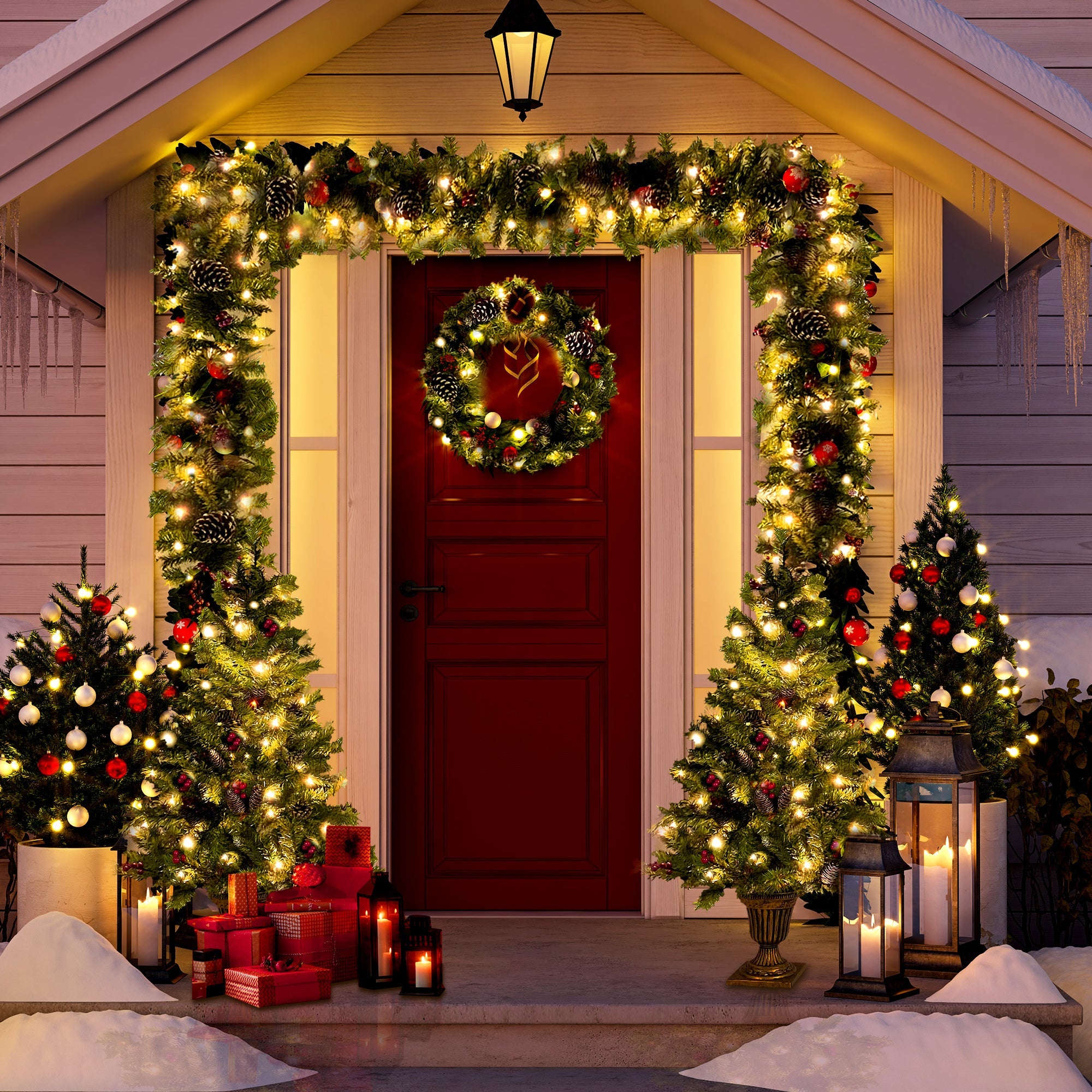 The 4-Piece Pre-Lit Evergreen Holiday Collection-4-Piece Set