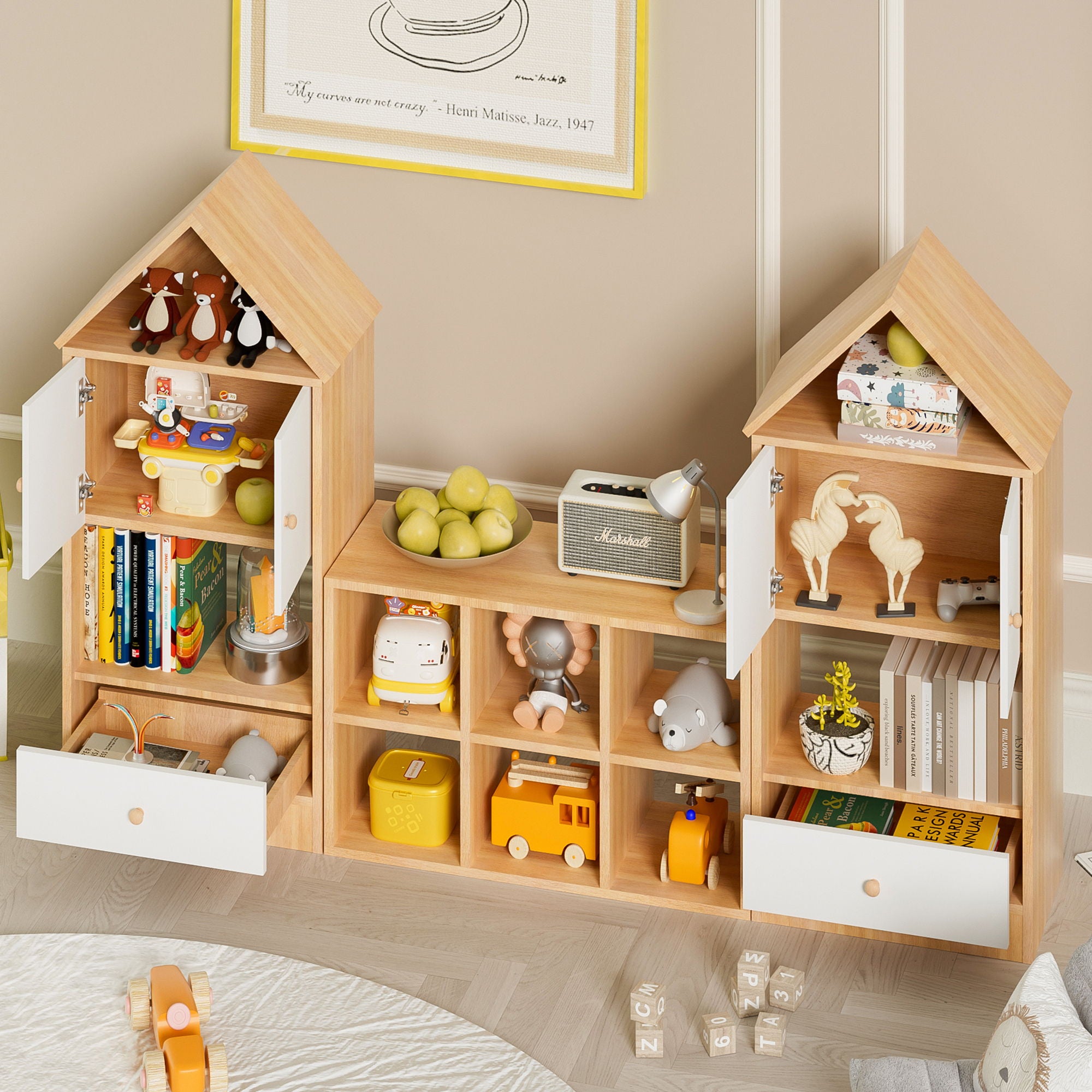 Versatile Children's Bookshelf With House Shaped Design, Multi Functional Storage For Books And Toys