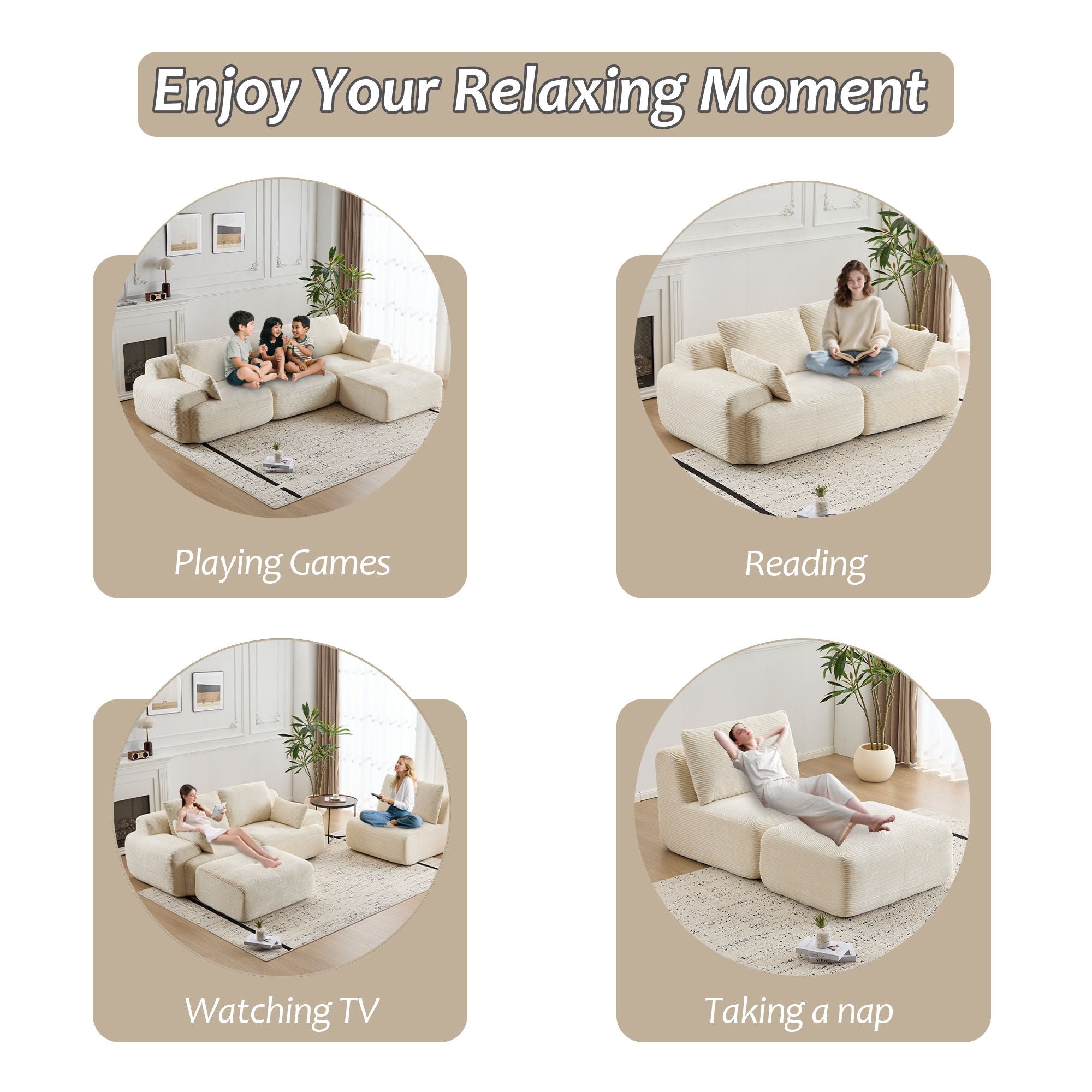 Compressed Sofa, Large Sectional Couches For Living Room - Beige