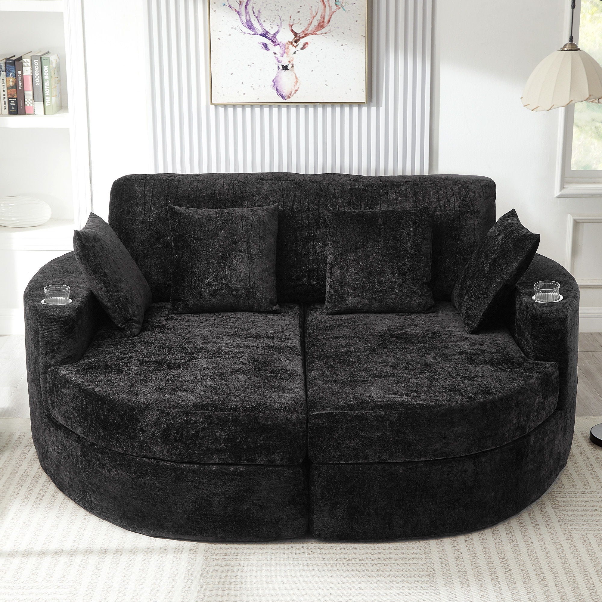 Boneless Design Upholstered Sofa Bed With Cup Holders