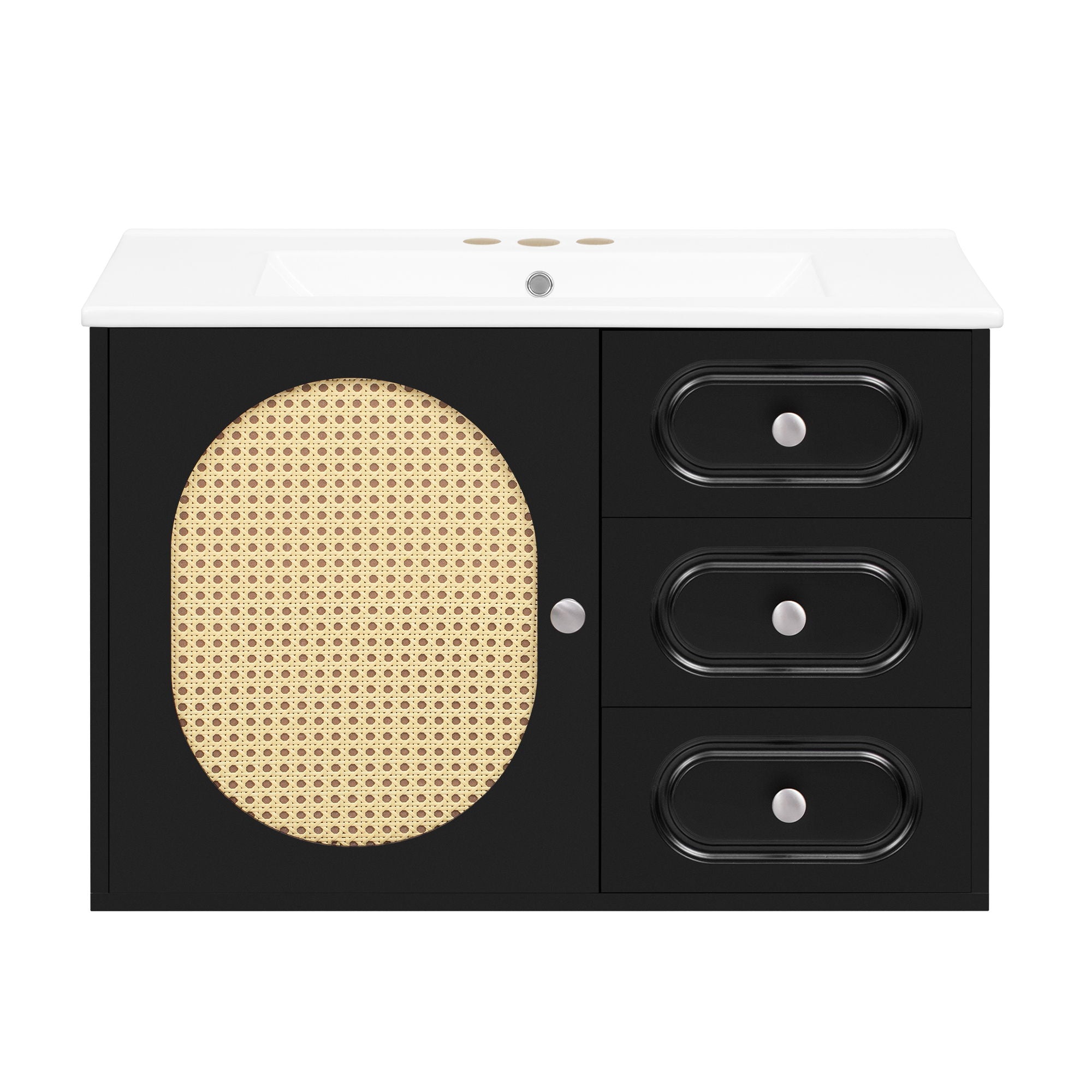 Bathroom Vanity Cabinet With Sink, 2 Drawers - Black