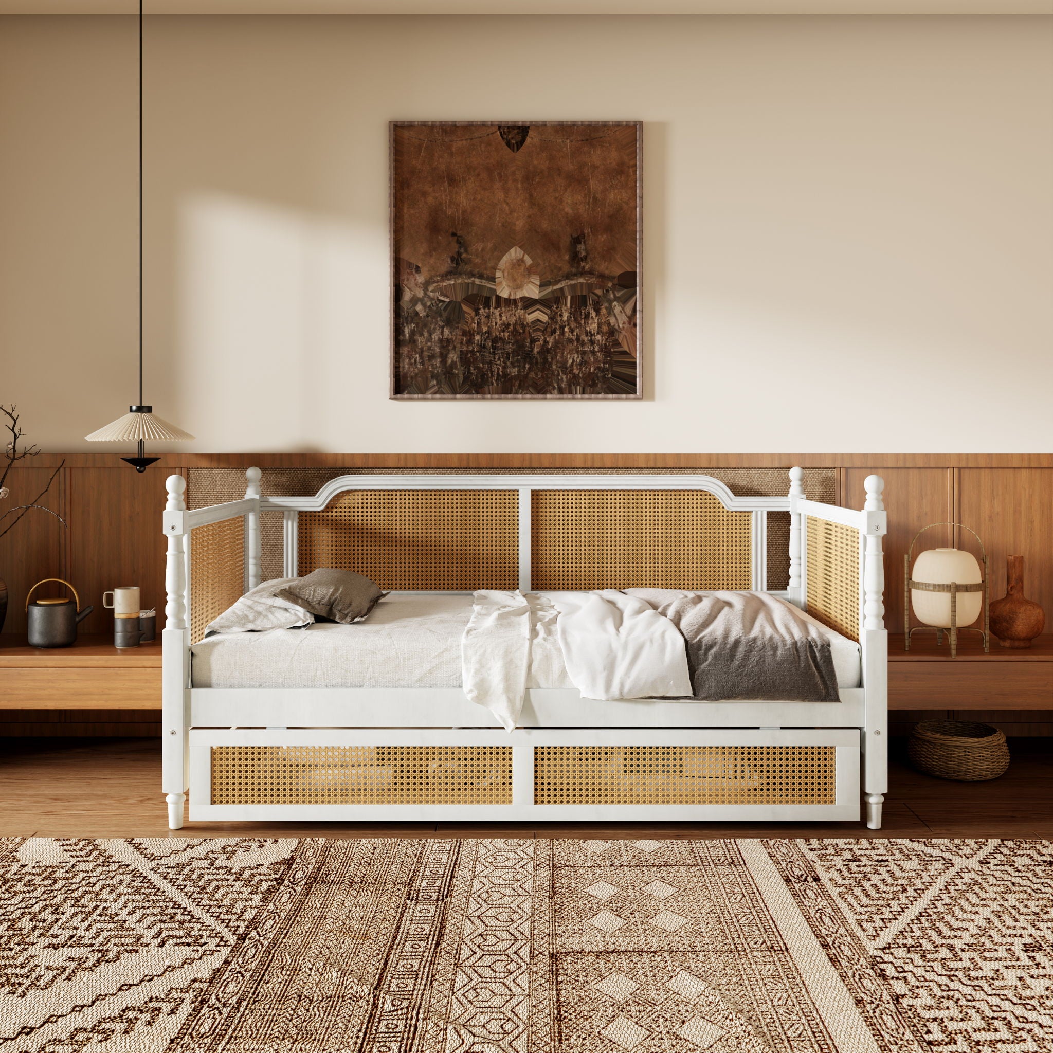 Traditional Style Rattan Daybed, No Box Spring Needed