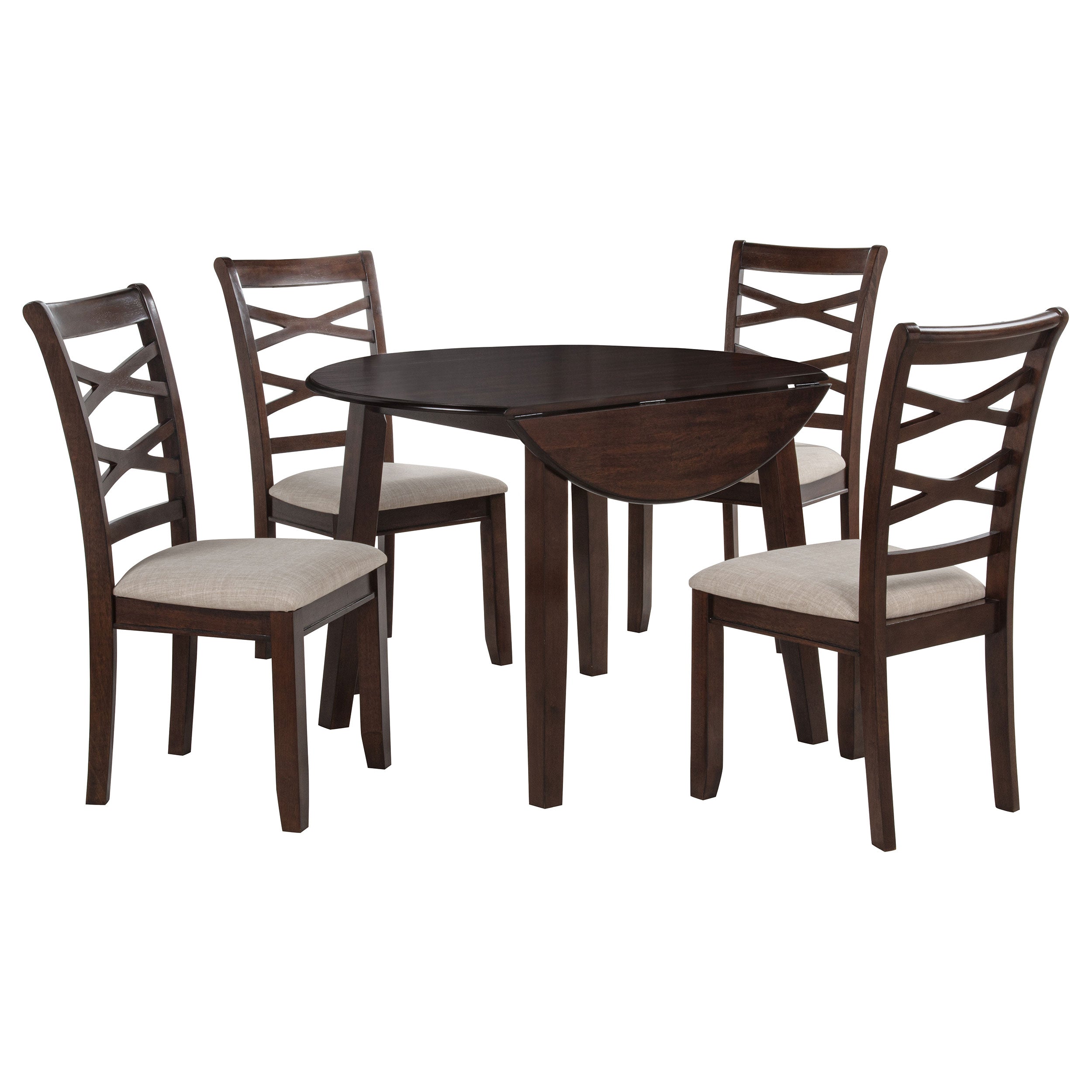 Barton 5-piece Round Wood Dining Table Set Dark Brown-