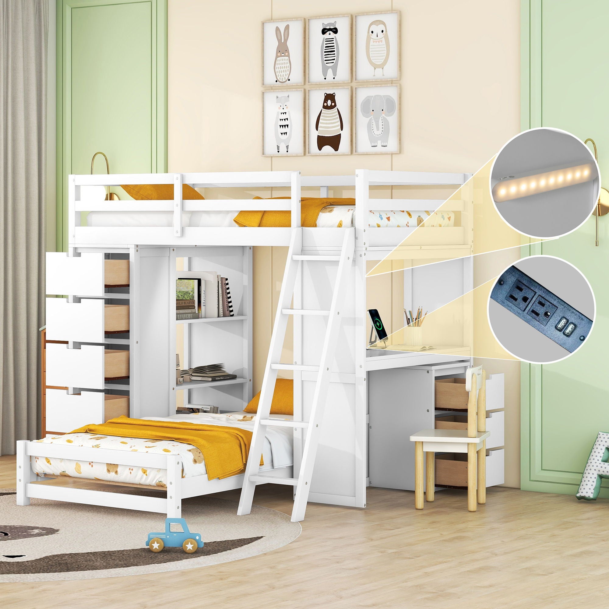 Bunk Bed With LED Light And USB Ports