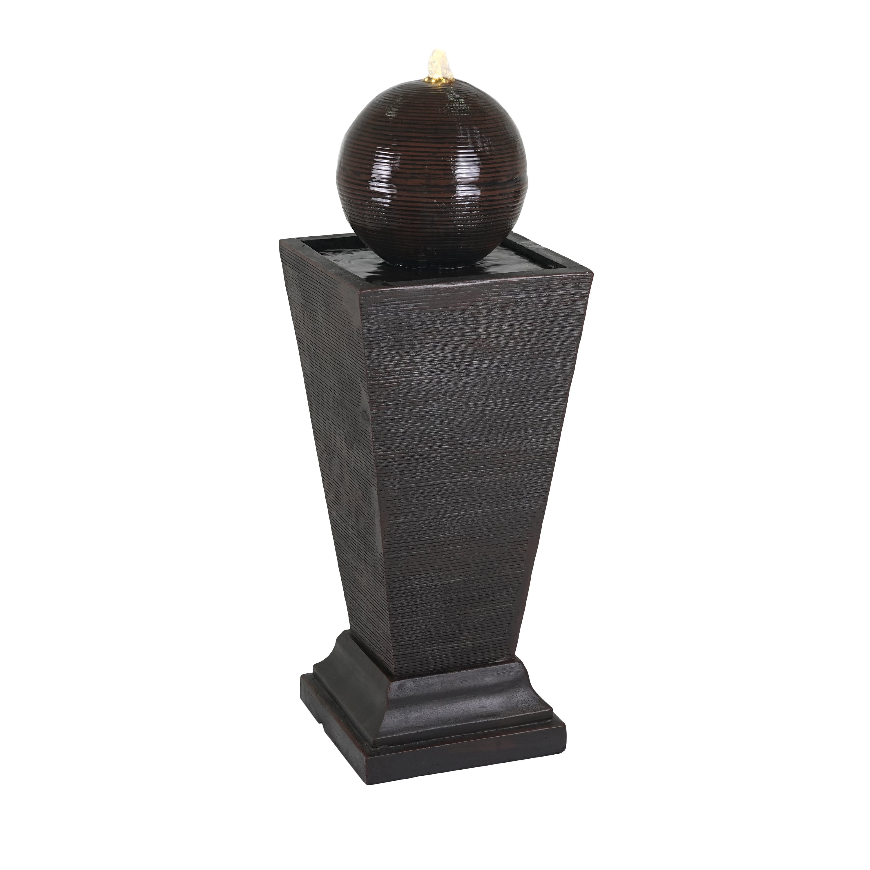 35.5' Dark Brown Concrete Tall Column Fountain with LED Lights