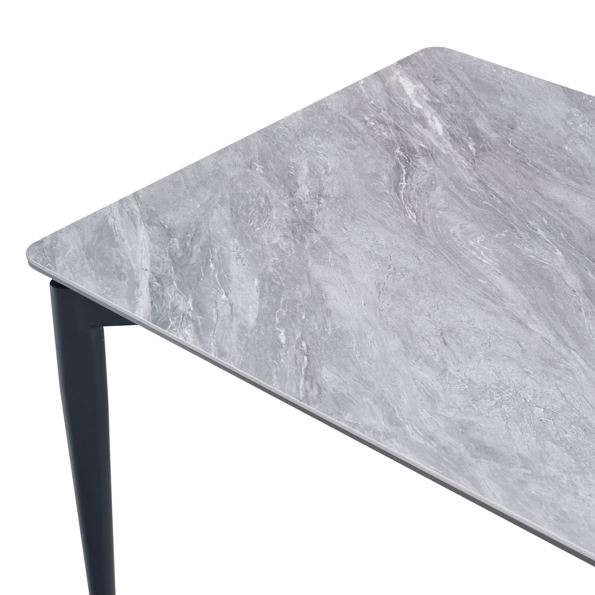 Modern Sintered Stone Dining Table Glossy Rock Surface Family Dining Table For 8 People With Sturdy Metal Legs Contemporary Kitchen Restaurant Furniture - Black / Gray