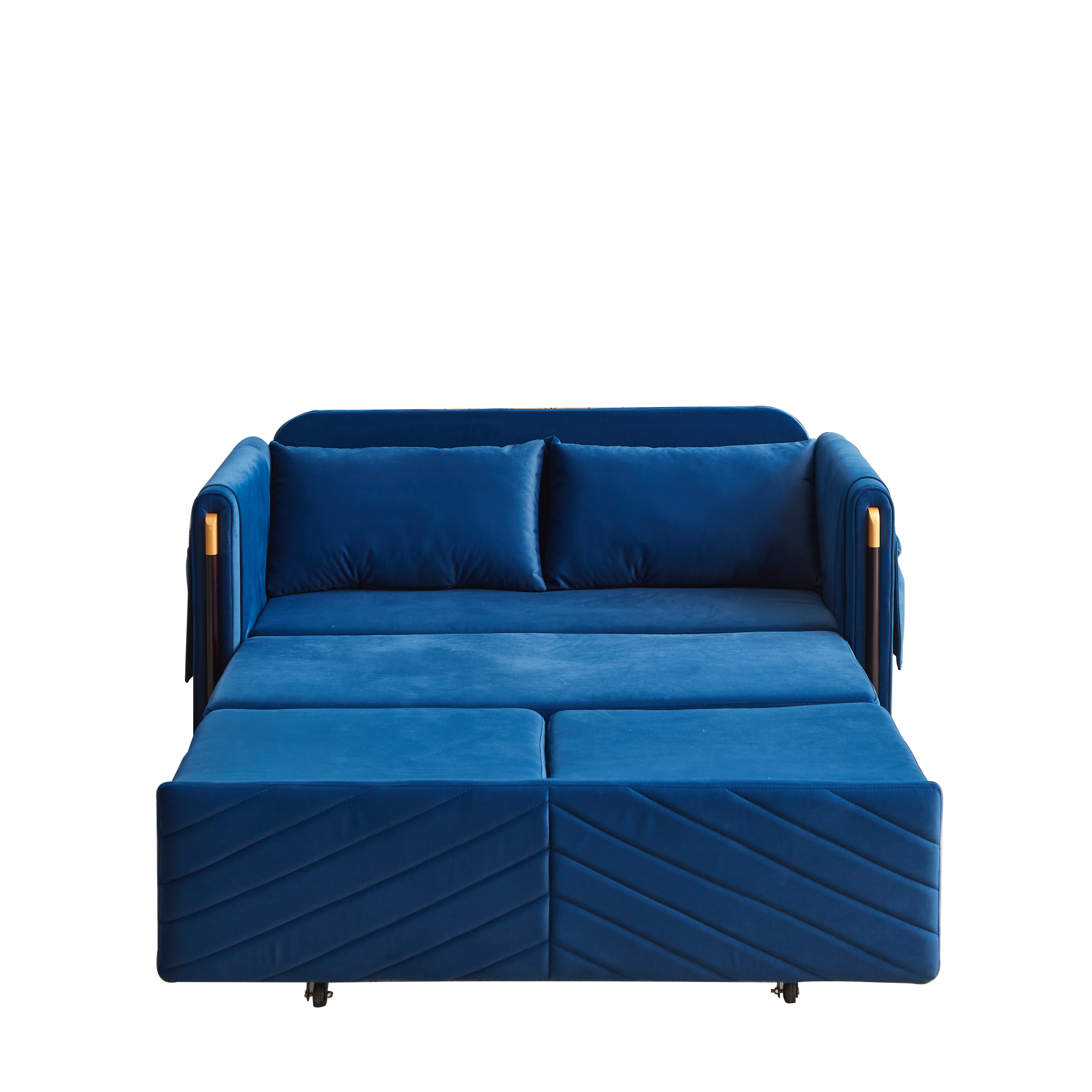 Convertible Velvet Loveseat Sleeper with Arm Storage and Adjustable Back