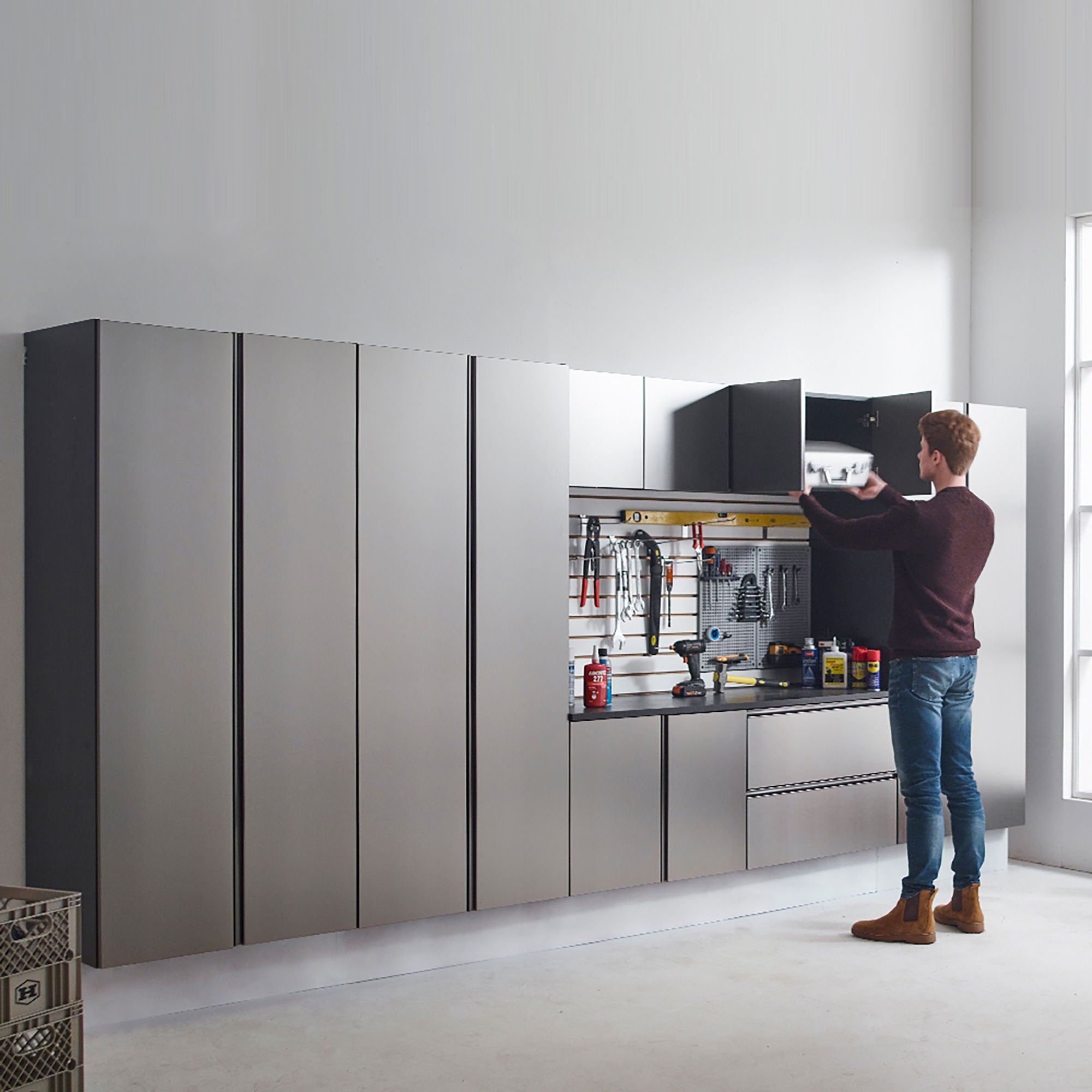 Nova Series - Wall Mounted Wood Utility Storage Garage Cabinet With Soft Closing Doors - Dark Gray