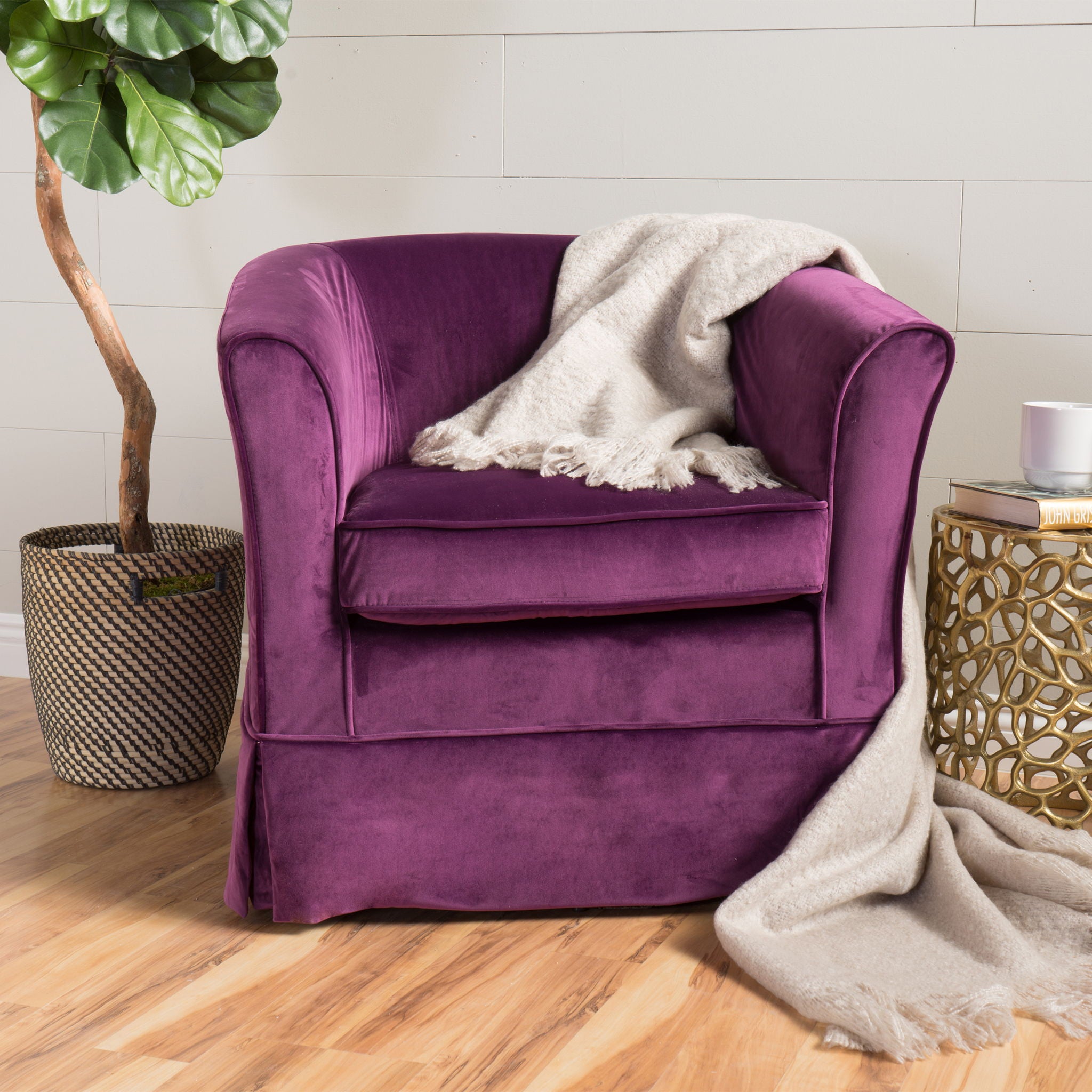 Glitter - Upholstered Swivel Chair With Loose Cover And Curved Back