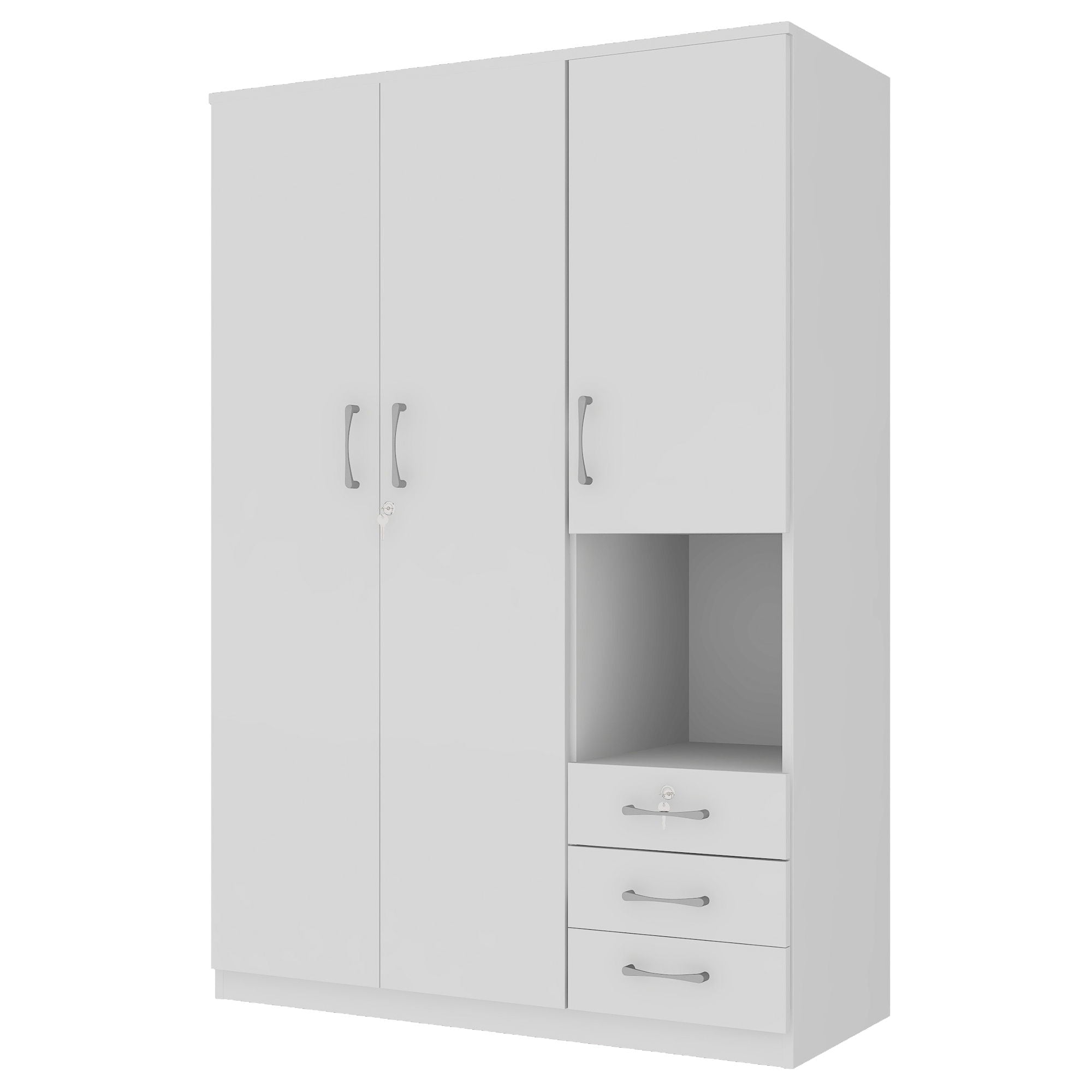 2 Doors Wardrobe Storage For Bedroom With Shelves And 3 Drawers
