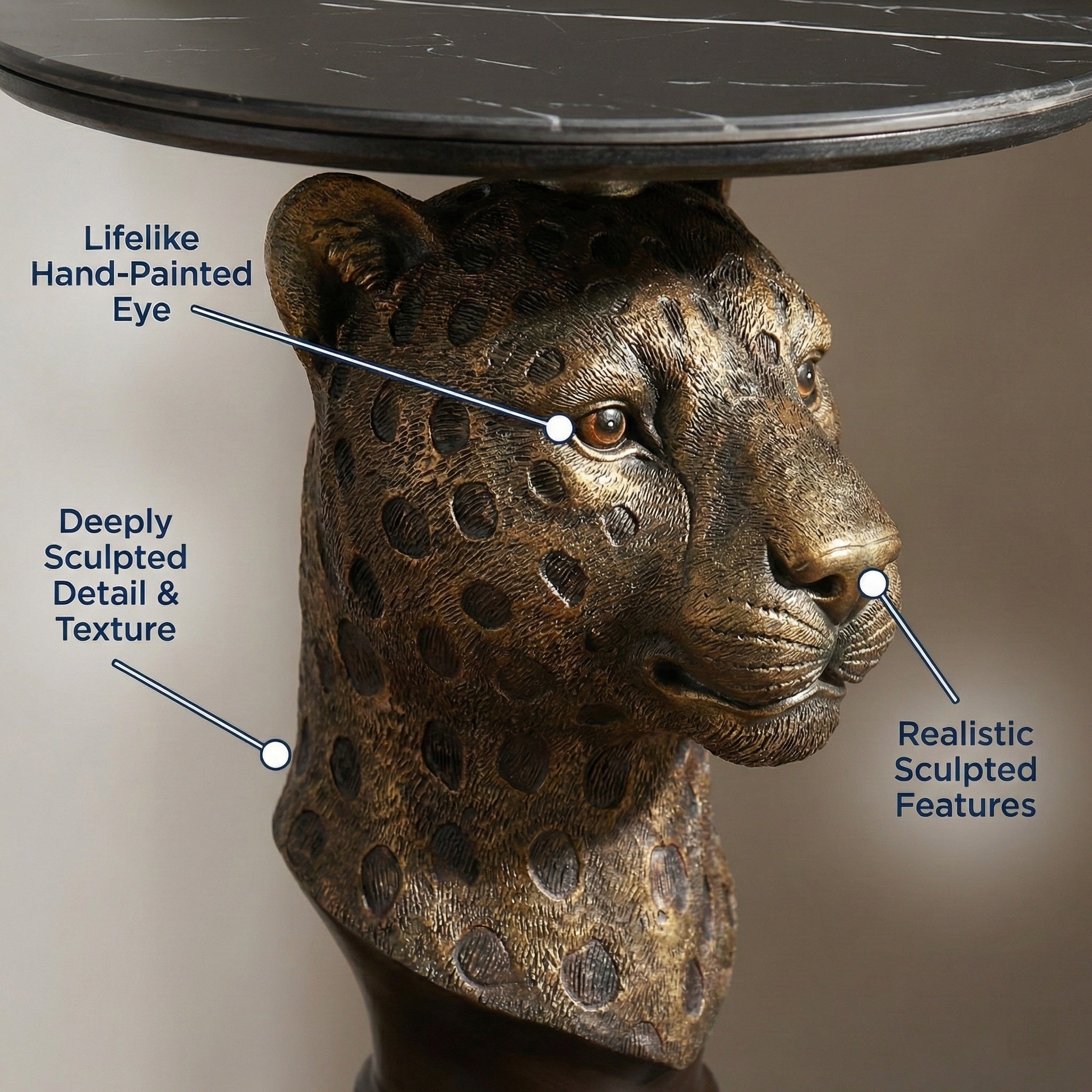 Leopard Head Accent Table Animal Statue End Table