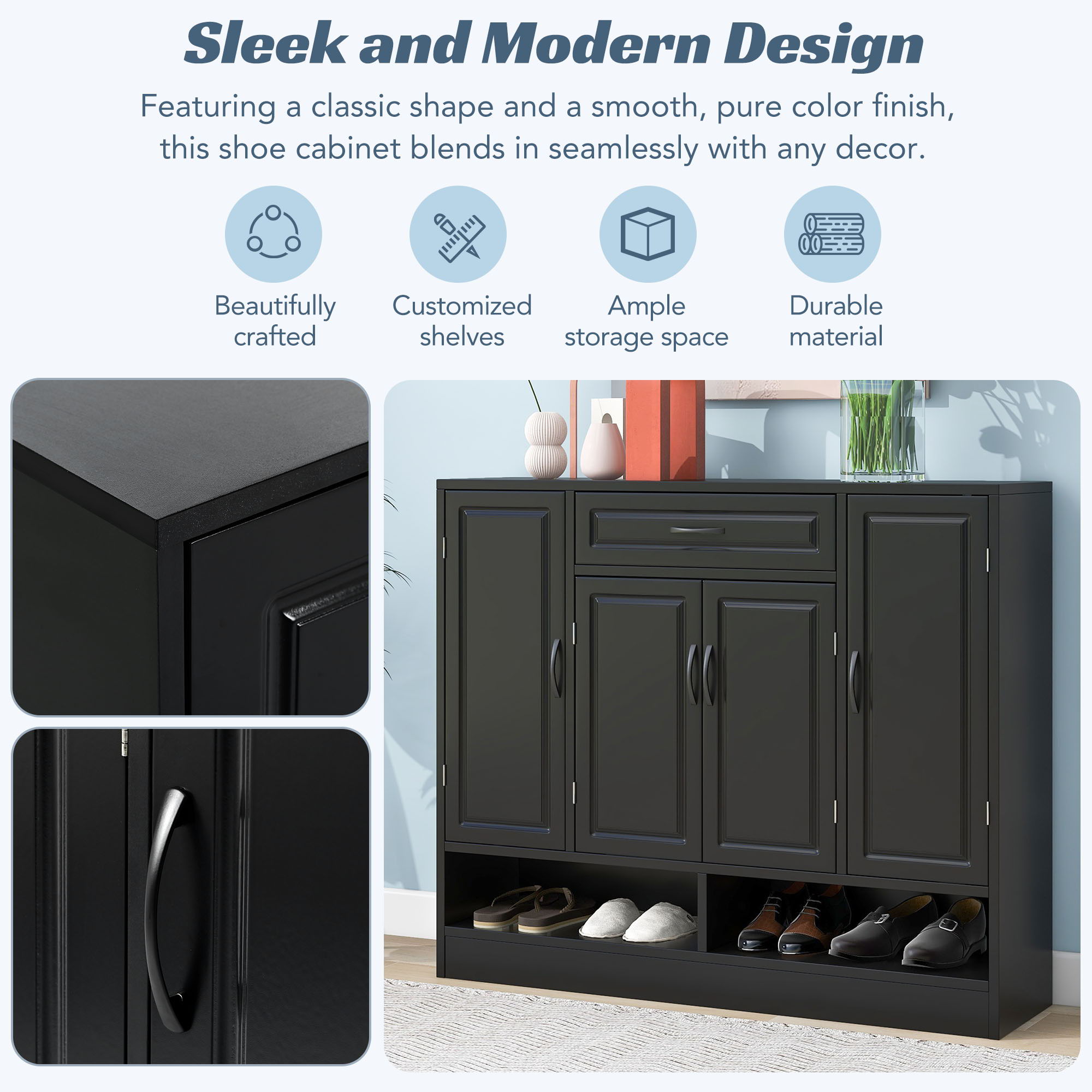 Sleek And Modern Shoe Cabinet With Adjustable Shelves, Space Saving Design