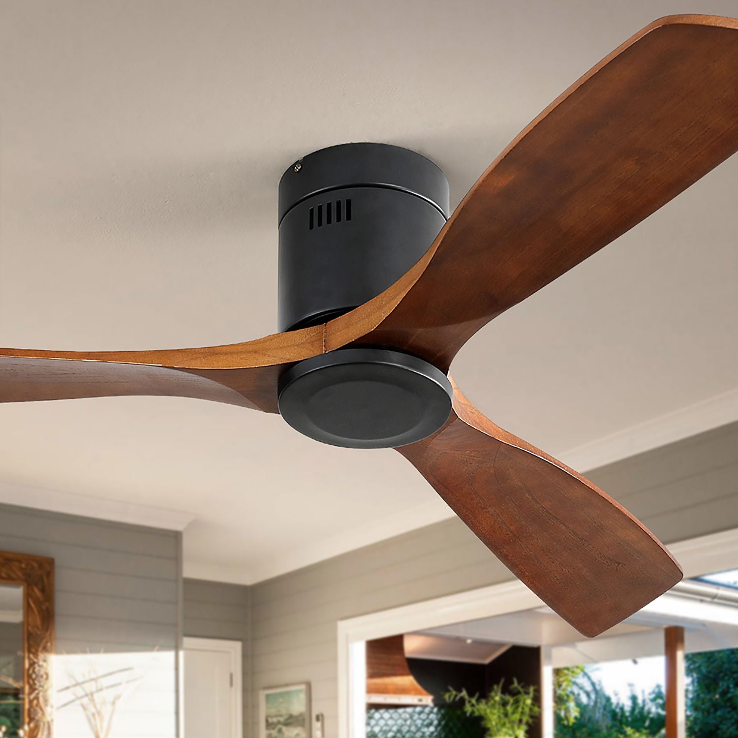 Ceiling Fan With 3 Solid Blades, Remote Controlled Reversible DC Motor - Black