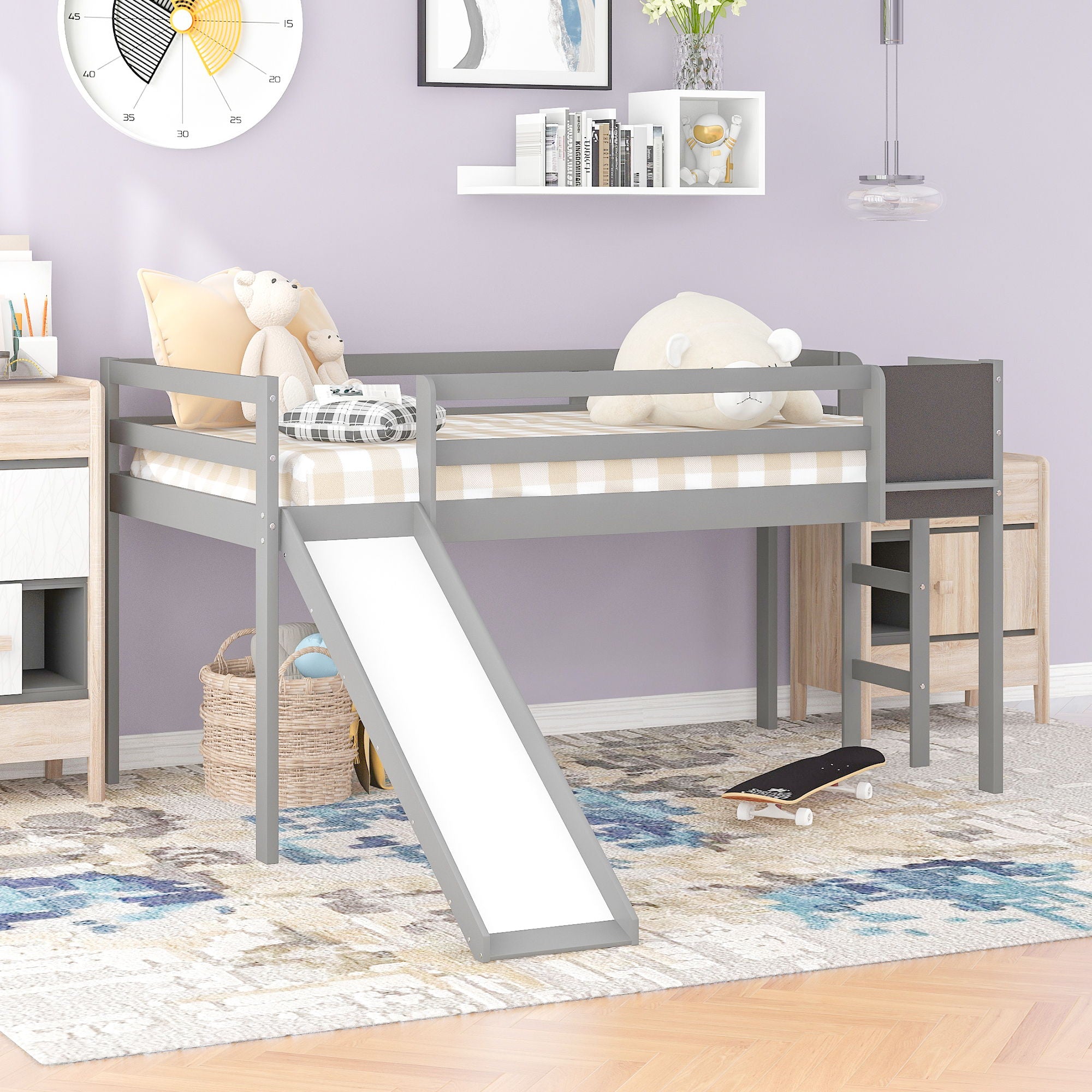 Loft Bed With Slide, Stair And Chalkboard