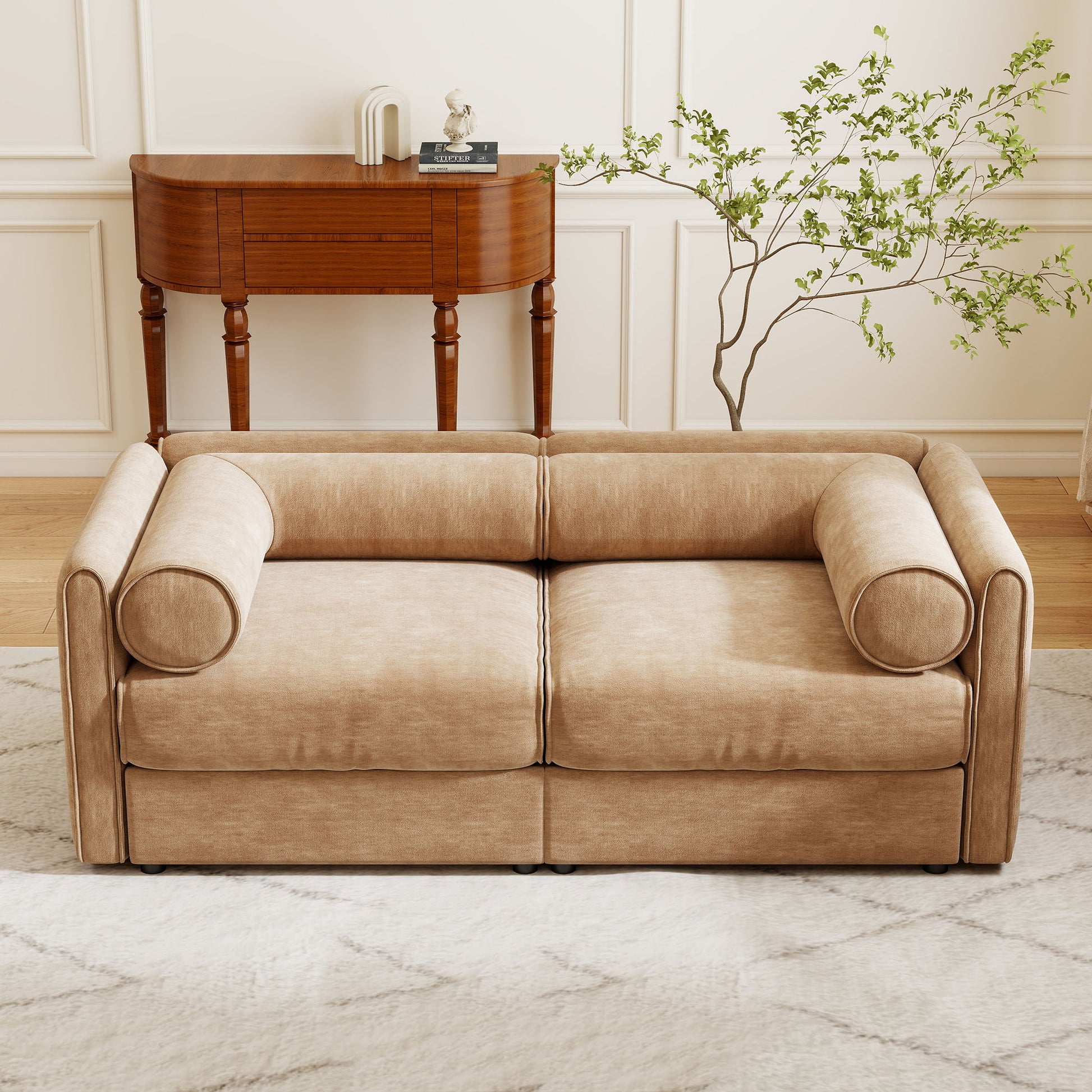 Stylish Chenille Sofa With Storage Seat And Cylindrical Backrest - Best Buy Furniture