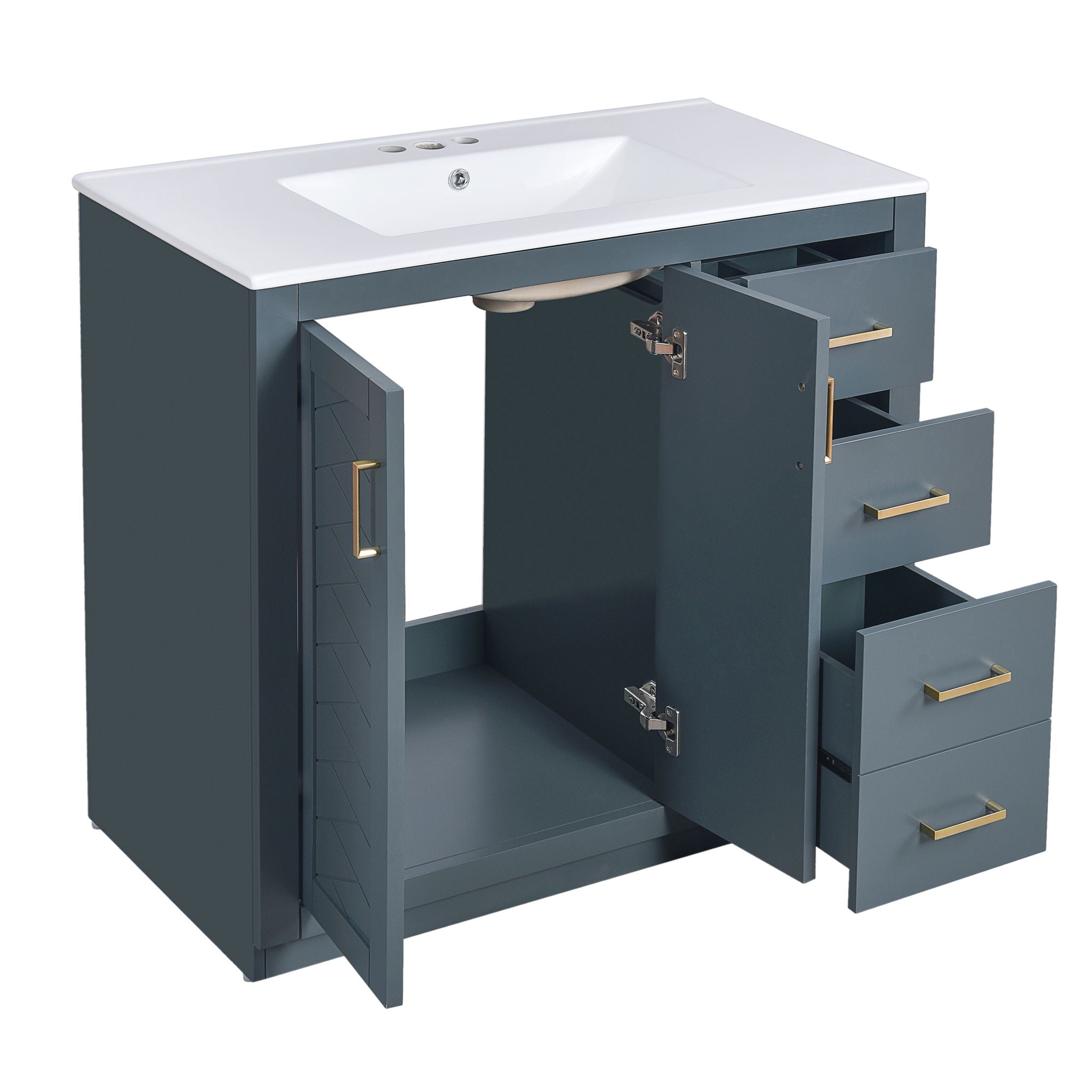 Bathroom Vanity With Sink Combo, Storage Cabinet, Freestanding Set With 3 Drawers & Soft Closing Doors