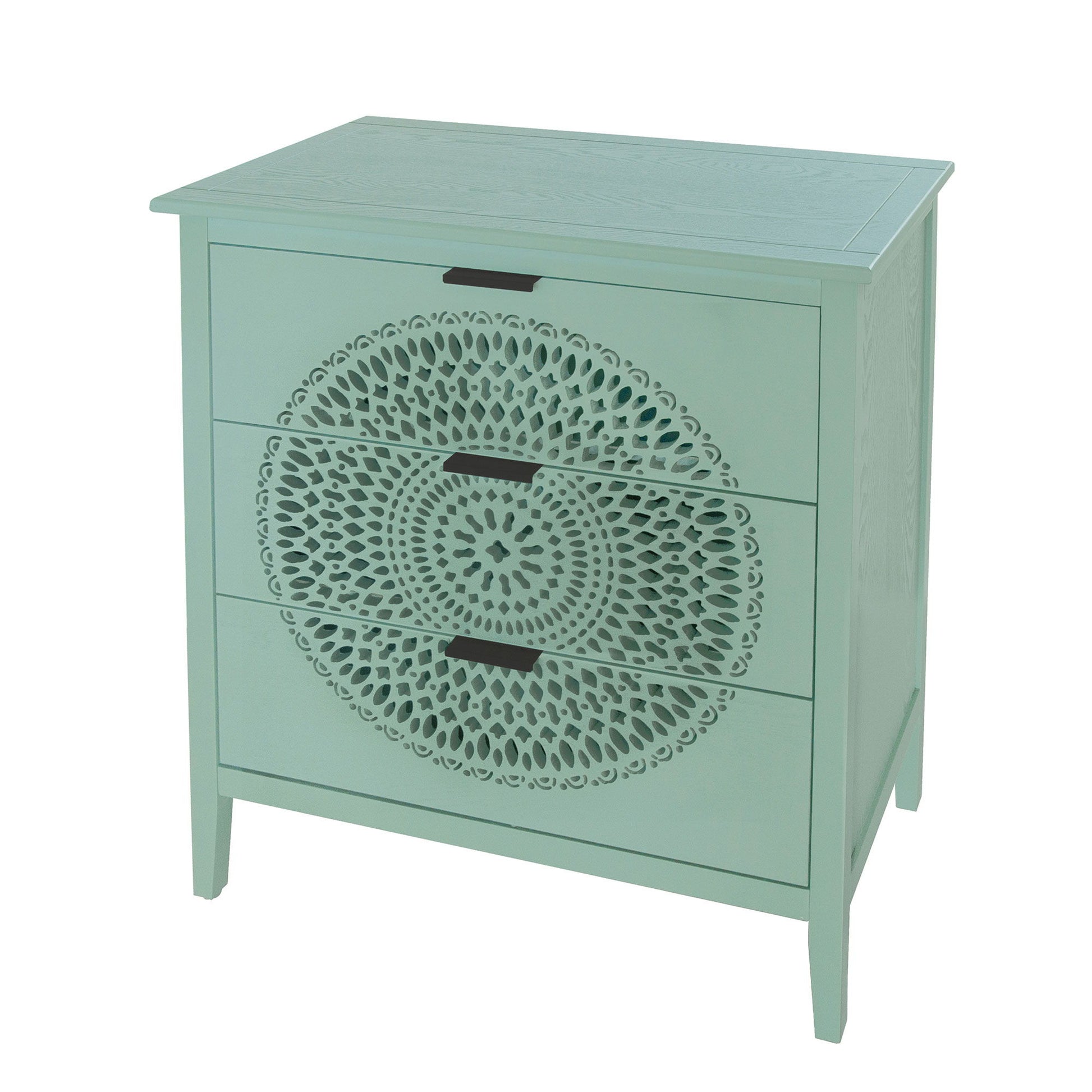 3 Drawer Storage Cabinet With Hollow Carved Design And Metal Handles, Chest For Entryway, Living Room Or Bedroom - Light Green - Best Buy Furniture