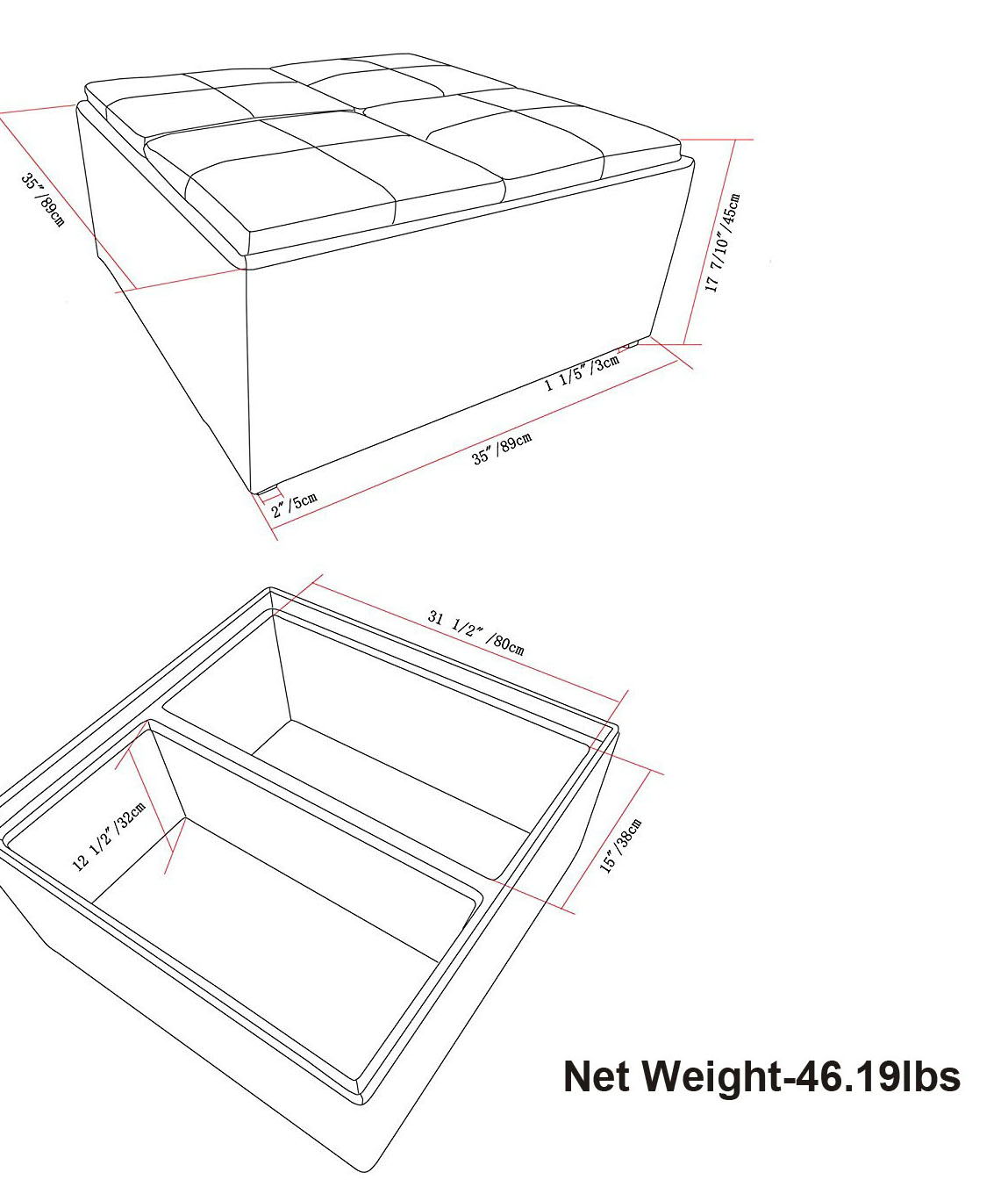 Avalon - Upholstered Square Coffee Table Storage Ottoman