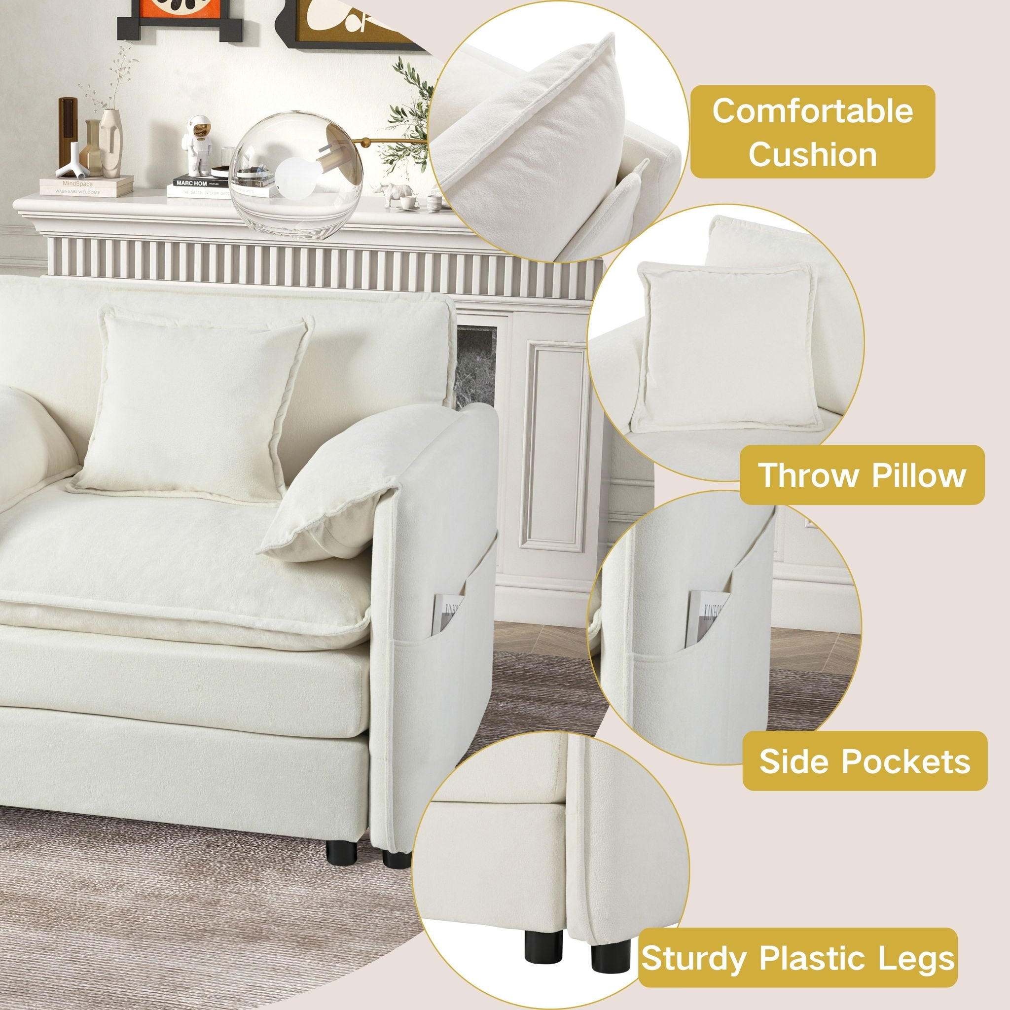 Modern Chenille Oversized Accent Chair, Comfy Single Sofa With Large Seat (Set of 2)