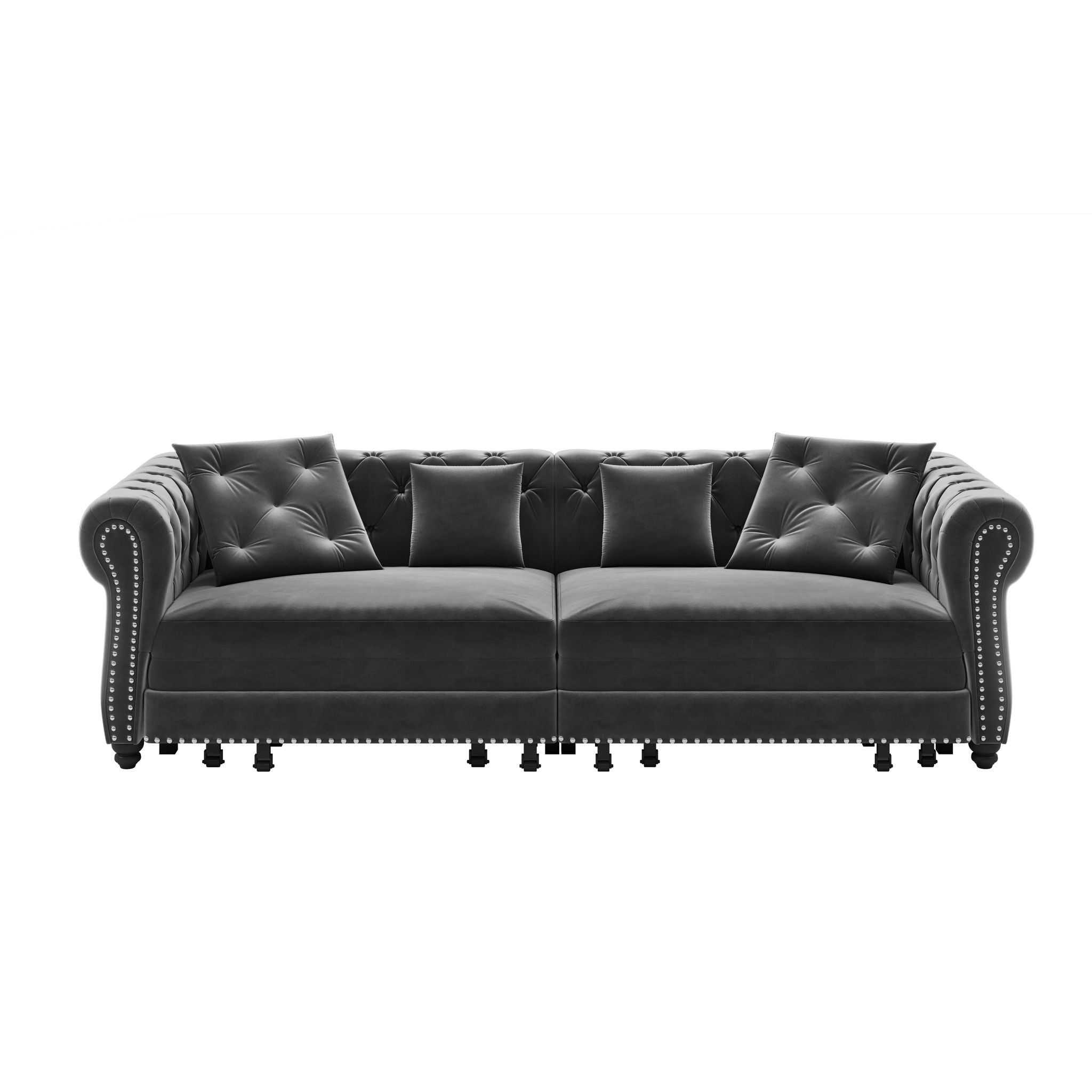 3 In 1 Pull Out Sofa Bed, Convertible Sleeper Sofa Bed, 3 Seater Sofa With Movable Ottoman - Gray